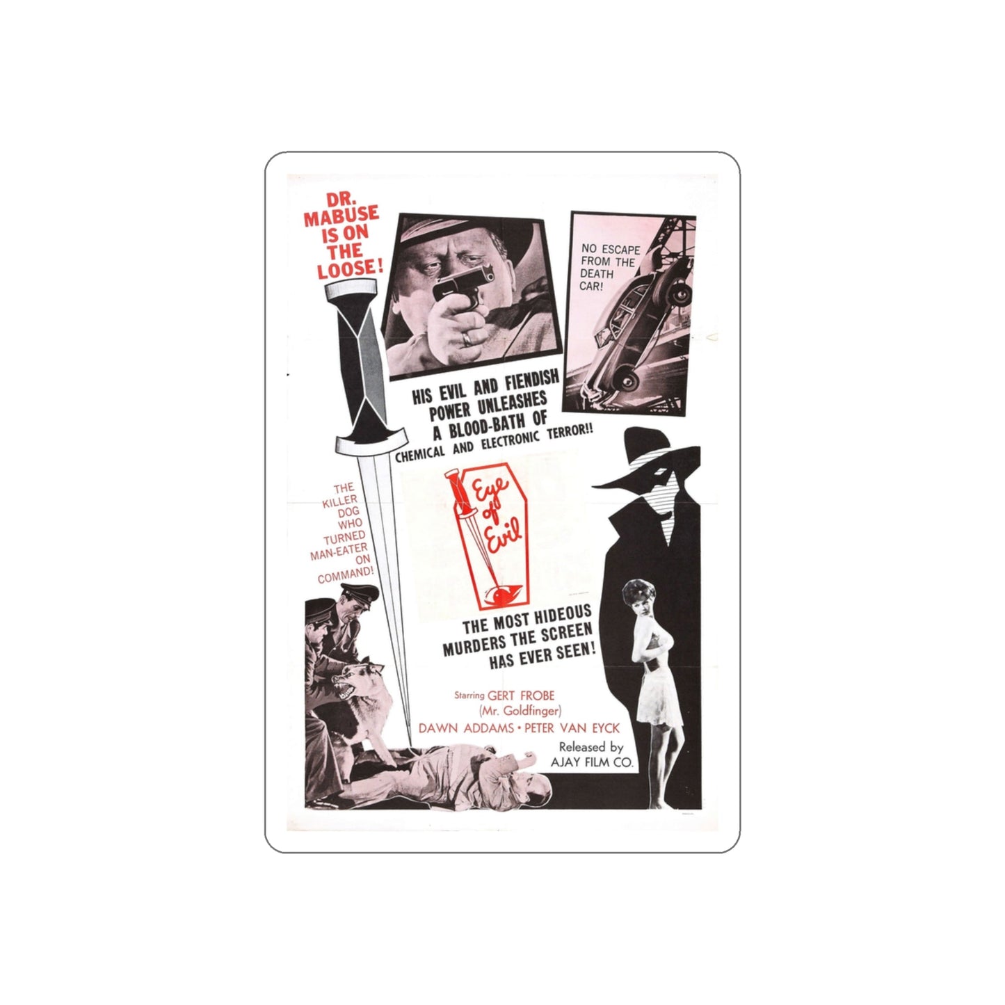 1000 EYES OF DR. MABUSE (4) 1960 Movie Poster STICKER Vinyl Die-Cut Decal-3 Inch-The Sticker Space