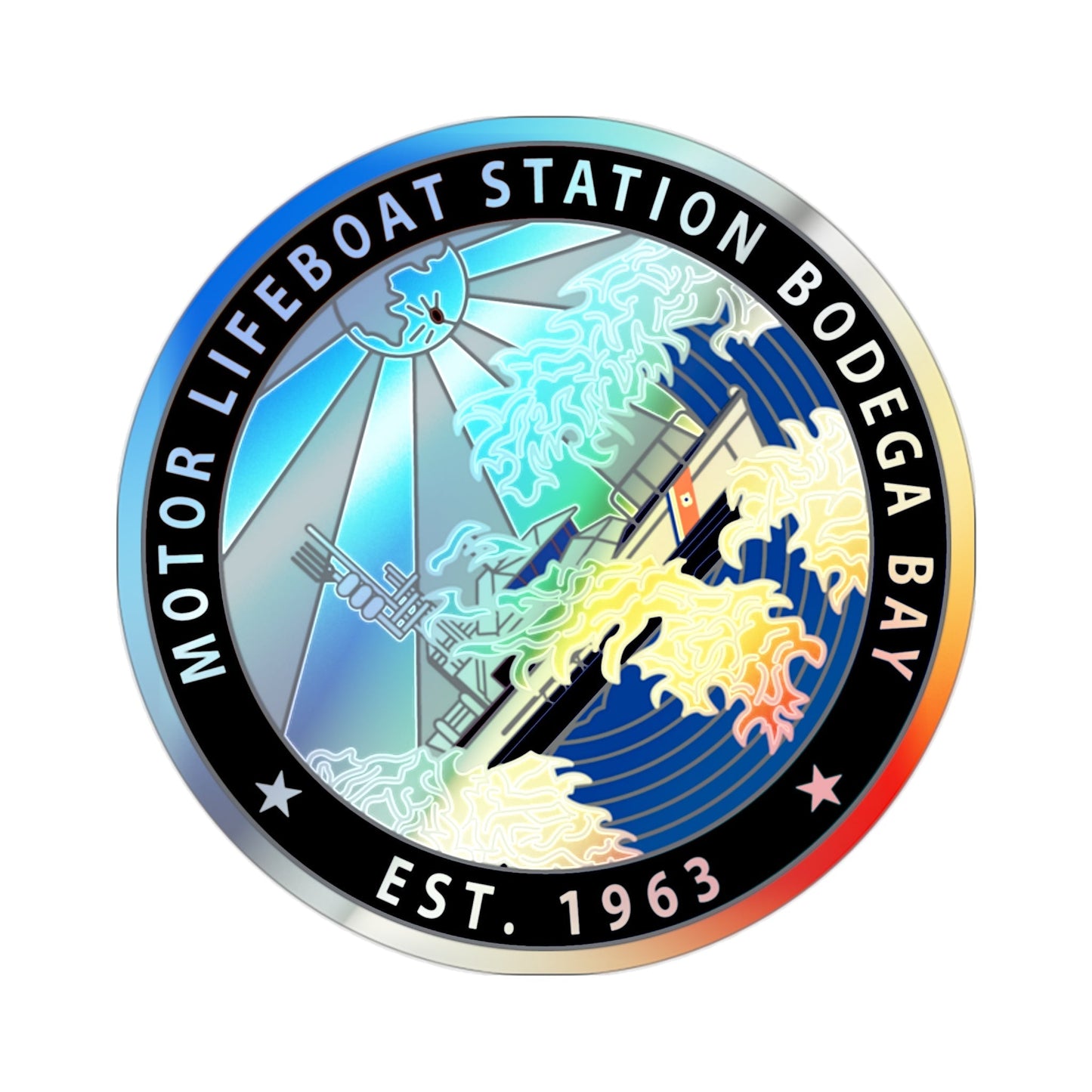 Motor Life Station Bodega Bay (U.S. Coast Guard) Holographic STICKER Die-Cut Vinyl Decal-2 Inch-The Sticker Space