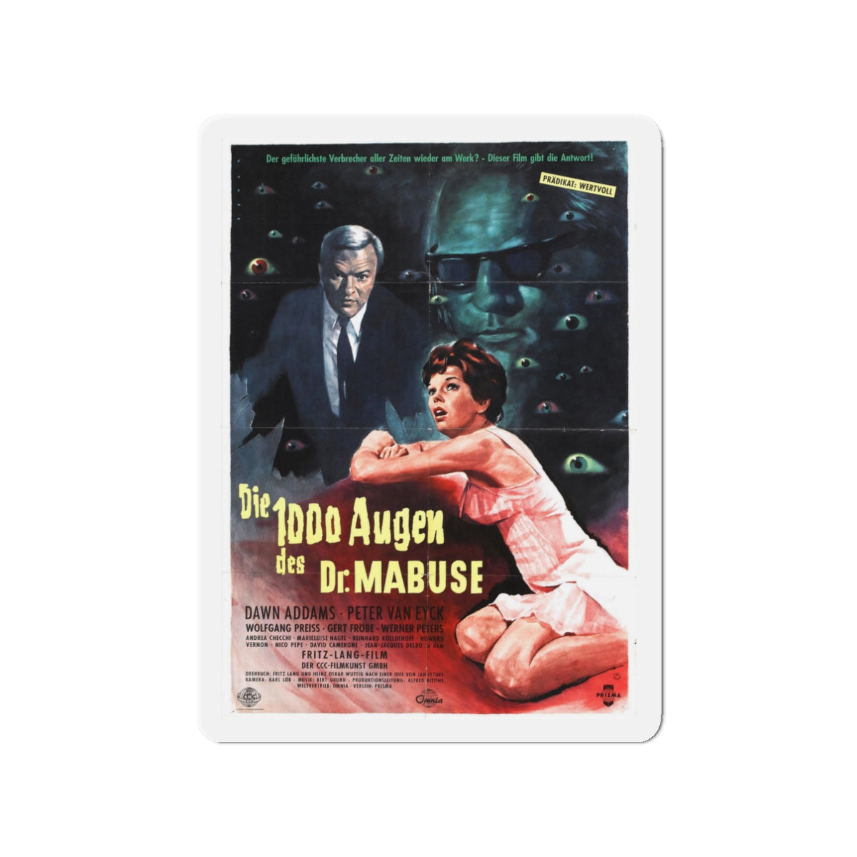 1000 EYES OF DR.MABUSE 1960 Movie Poster - Die-Cut Magnet-3" x 3"-The Sticker Space