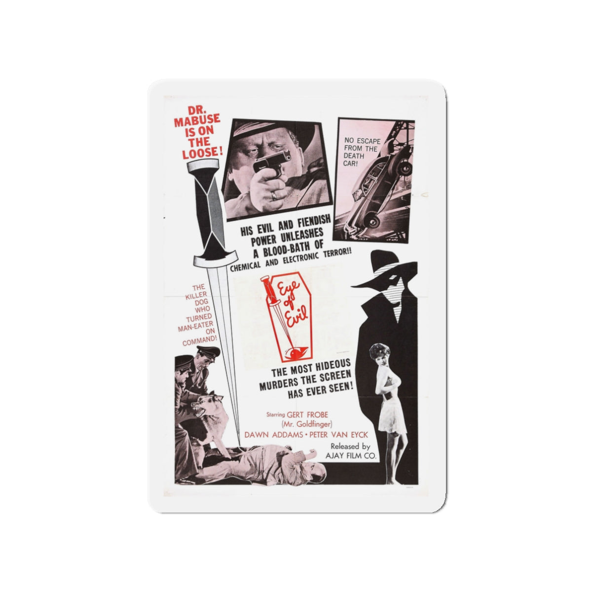 1000 EYES OF DR.MABUSE (4) 1960 Movie Poster - Die-Cut Magnet-3" x 3"-The Sticker Space