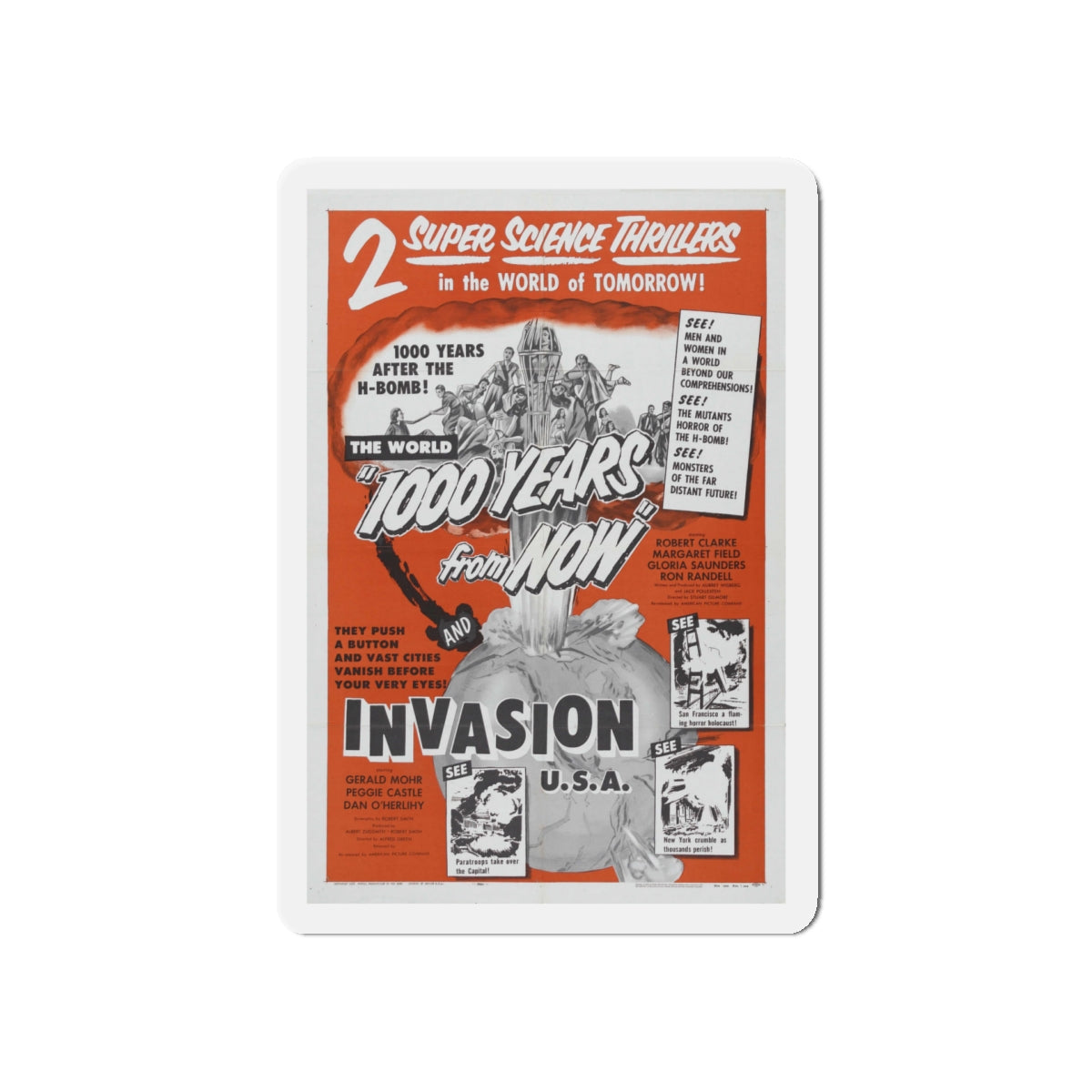 1000 YEARS FROM NOW + INVASION USA 1952 Movie Poster - Die-Cut Magnet-5" x 5"-The Sticker Space