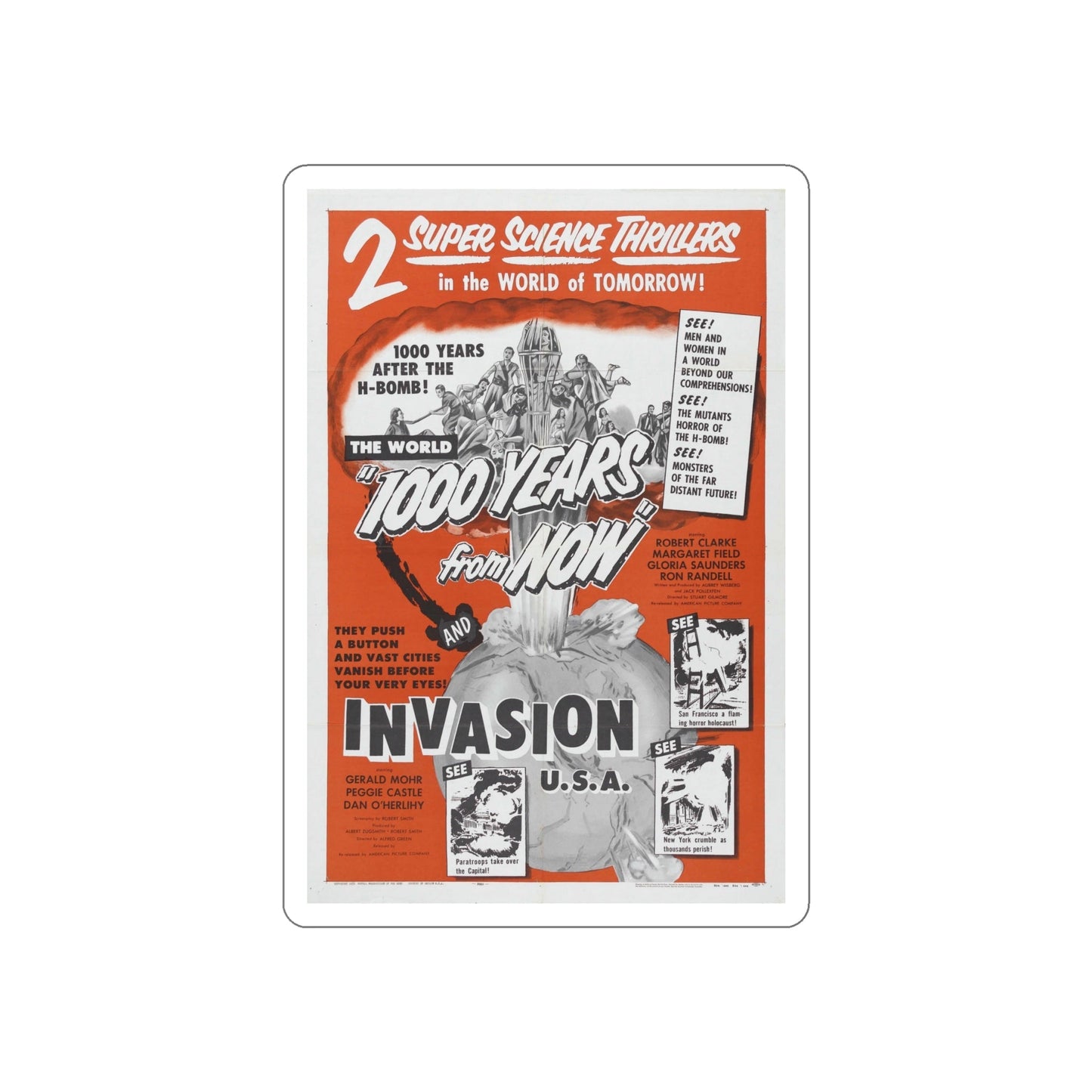 1000 YEARS FROM NOW + INVASION USA 1956 Movie Poster STICKER Vinyl Die-Cut Decal-6 Inch-The Sticker Space