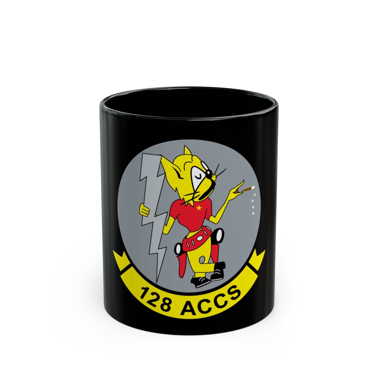 128 ACCS (U.S. Air Force) Black Coffee Mug-11oz-The Sticker Space