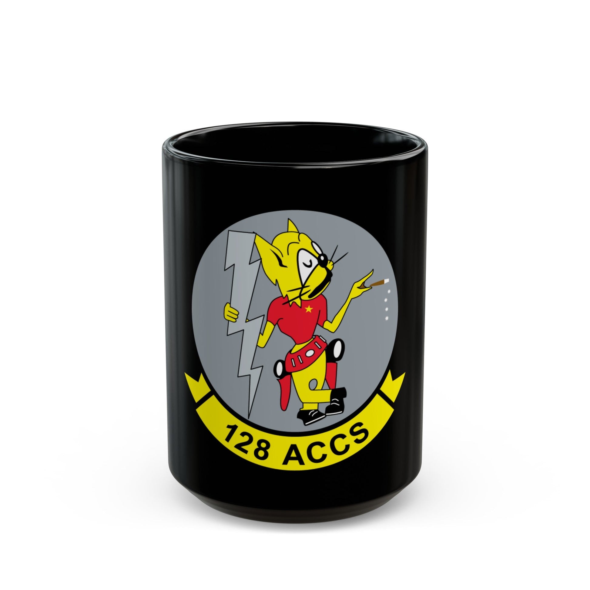 128 ACCS (U.S. Air Force) Black Coffee Mug-15oz-The Sticker Space