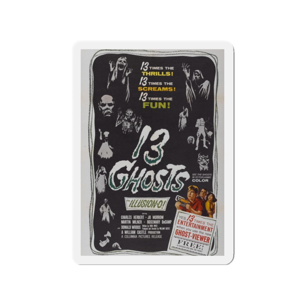 13 GHOSTS 1960 Movie Poster - Die-Cut Magnet-2" x 2"-The Sticker Space