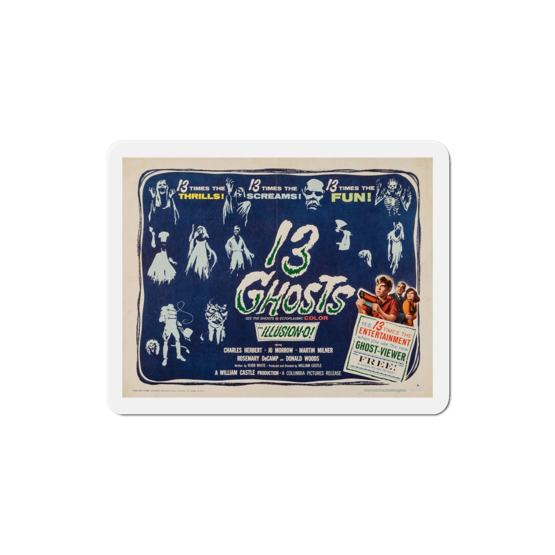 13 Ghosts 1960 Movie Poster Die-Cut Magnet-3 Inch-The Sticker Space