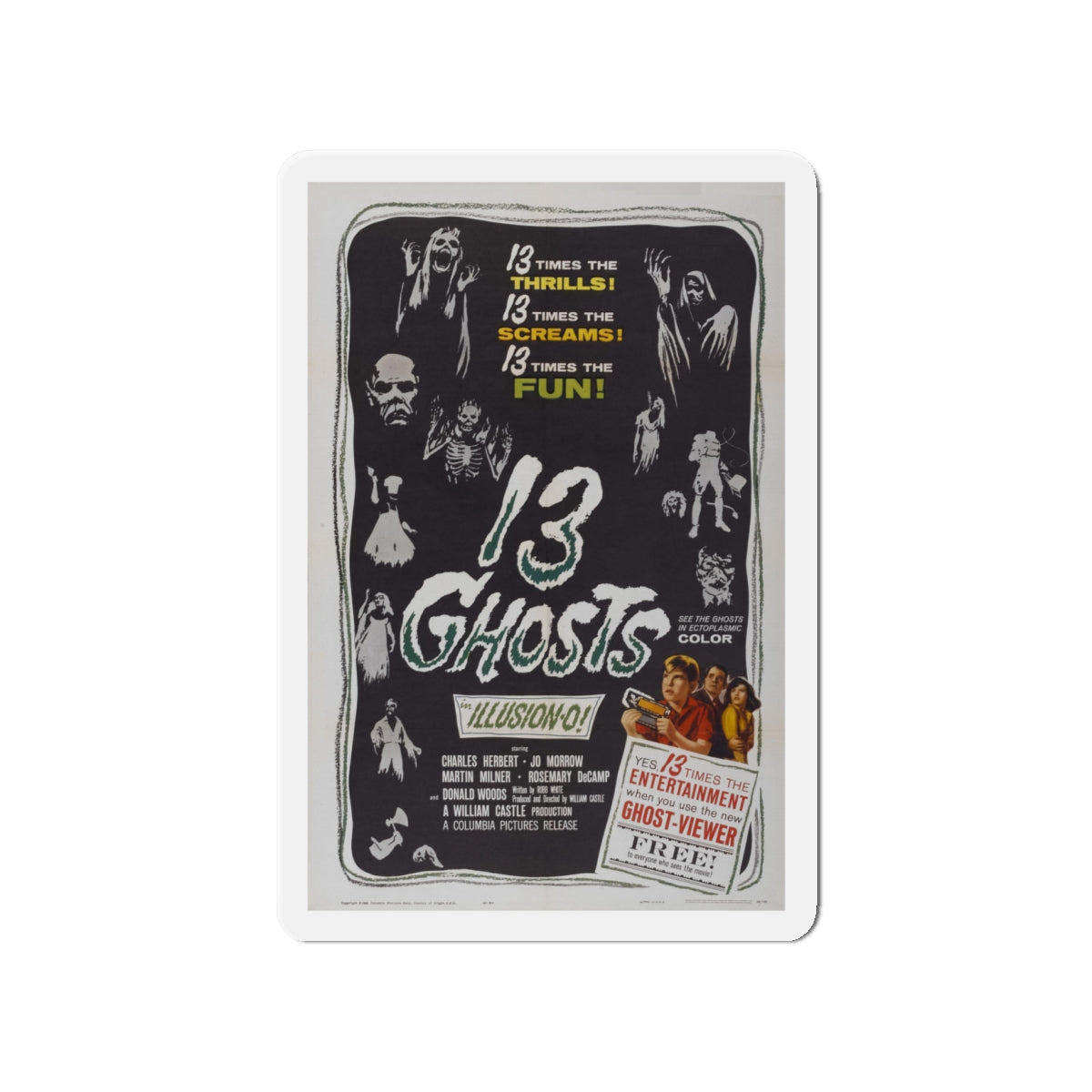 13 GHOSTS 1960 Movie Poster - Die-Cut Magnet-4" x 4"-The Sticker Space