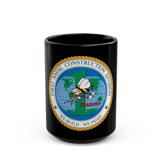 1st Naval Construction Div Seabee (U.S. Navy) Black Coffee Mug-15oz-The Sticker Space