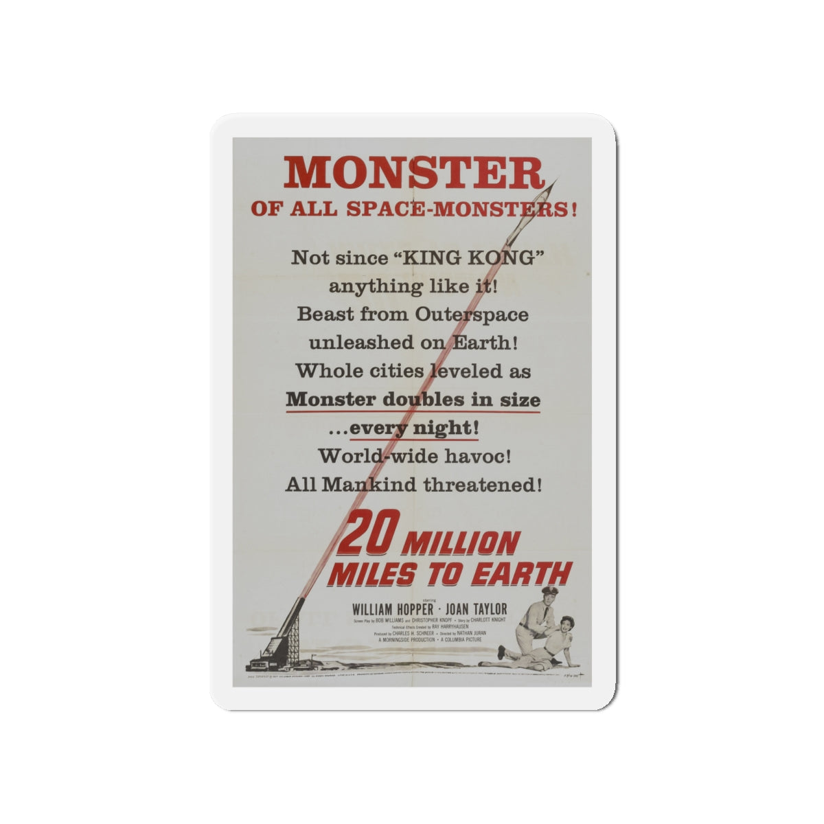 20 MILLION MILES TO EARTH (TEASER) 1957 Movie Poster - Die-Cut Magnet-4" x 4"-The Sticker Space