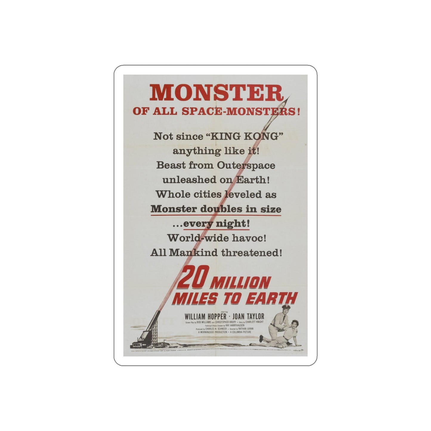 20 MILLION MILES TO EARTH (TEASER) 1957 Movie Poster STICKER Vinyl Die-Cut Decal-3 Inch-The Sticker Space