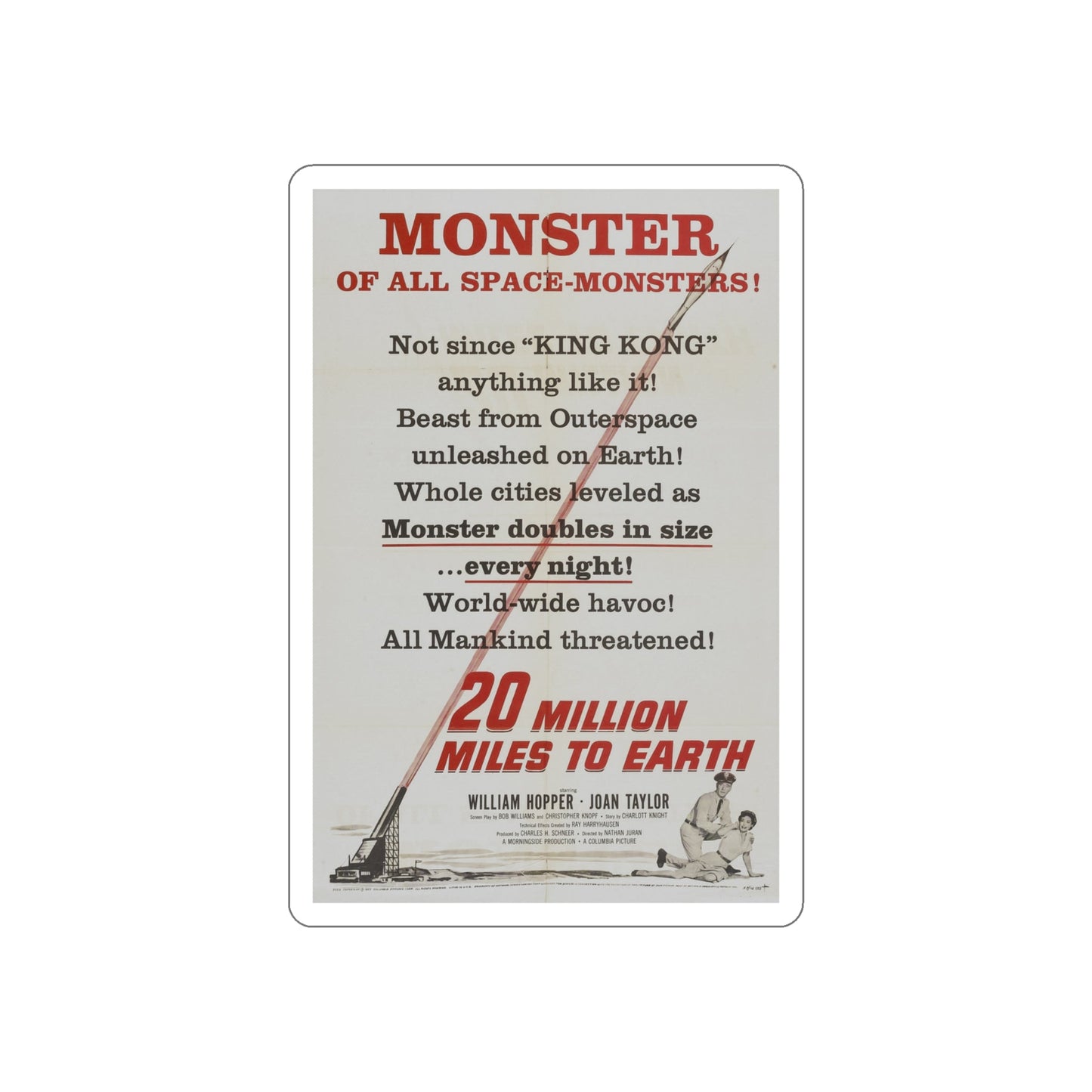 20 MILLION MILES TO EARTH (TEASER) 1957 Movie Poster STICKER Vinyl Die-Cut Decal-4 Inch-The Sticker Space