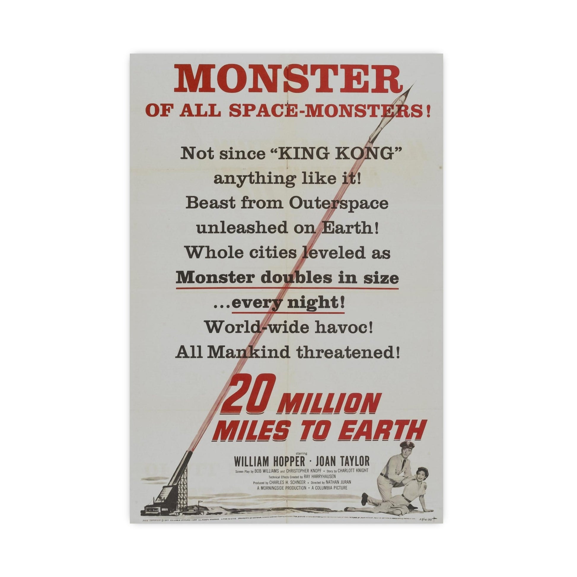 20 MILLION MILES TO EARTH (TEASER) 1957 - Paper Movie Poster-16″ x 24″ (Vertical)-The Sticker Space