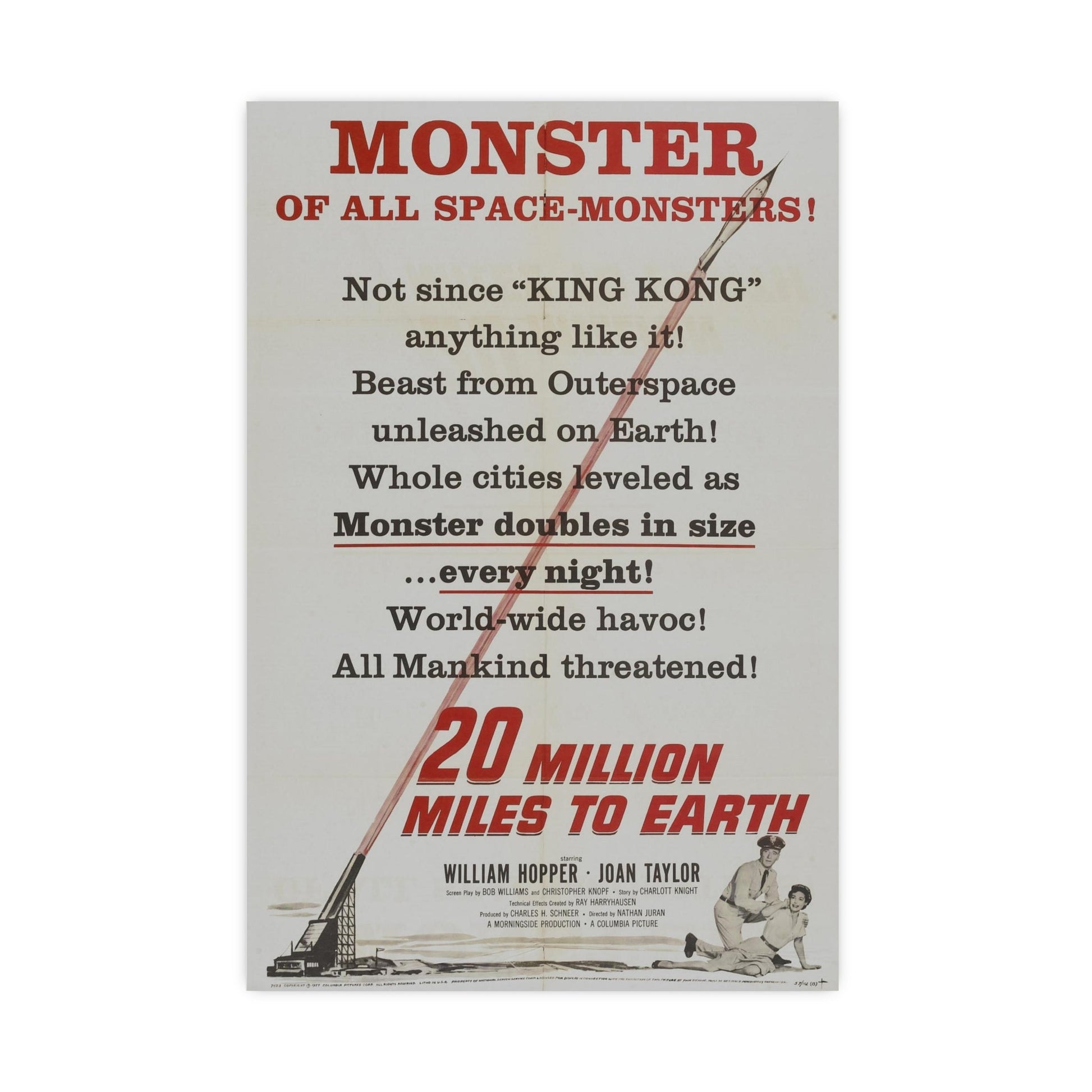 20 MILLION MILES TO EARTH (TEASER) 1957 - Paper Movie Poster-20″ x 30″ (Vertical)-The Sticker Space