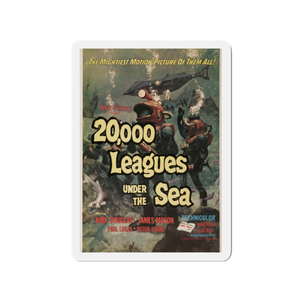 20,000 LEAGUES UNDER THE SEA 1954 Movie Poster - Die-Cut Magnet-2" x 2"-The Sticker Space