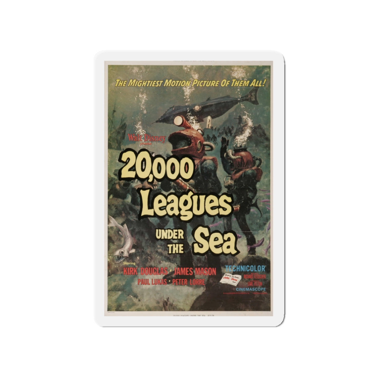 20,000 LEAGUES UNDER THE SEA 1954 Movie Poster - Die-Cut Magnet-3" x 3"-The Sticker Space