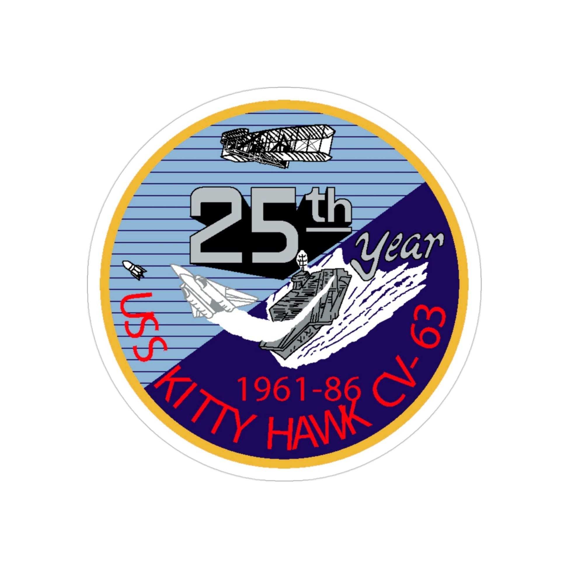 25th year USS Kitty Hawk CV 63 (U.S. Navy) Transparent STICKER Die-Cut Vinyl Decal-3 Inch-The Sticker Space