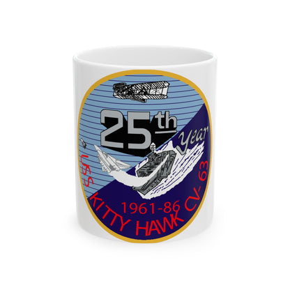25th year USS Kitty Hawk CV 63 (U.S. Navy) White Coffee Mug-11oz-The Sticker Space