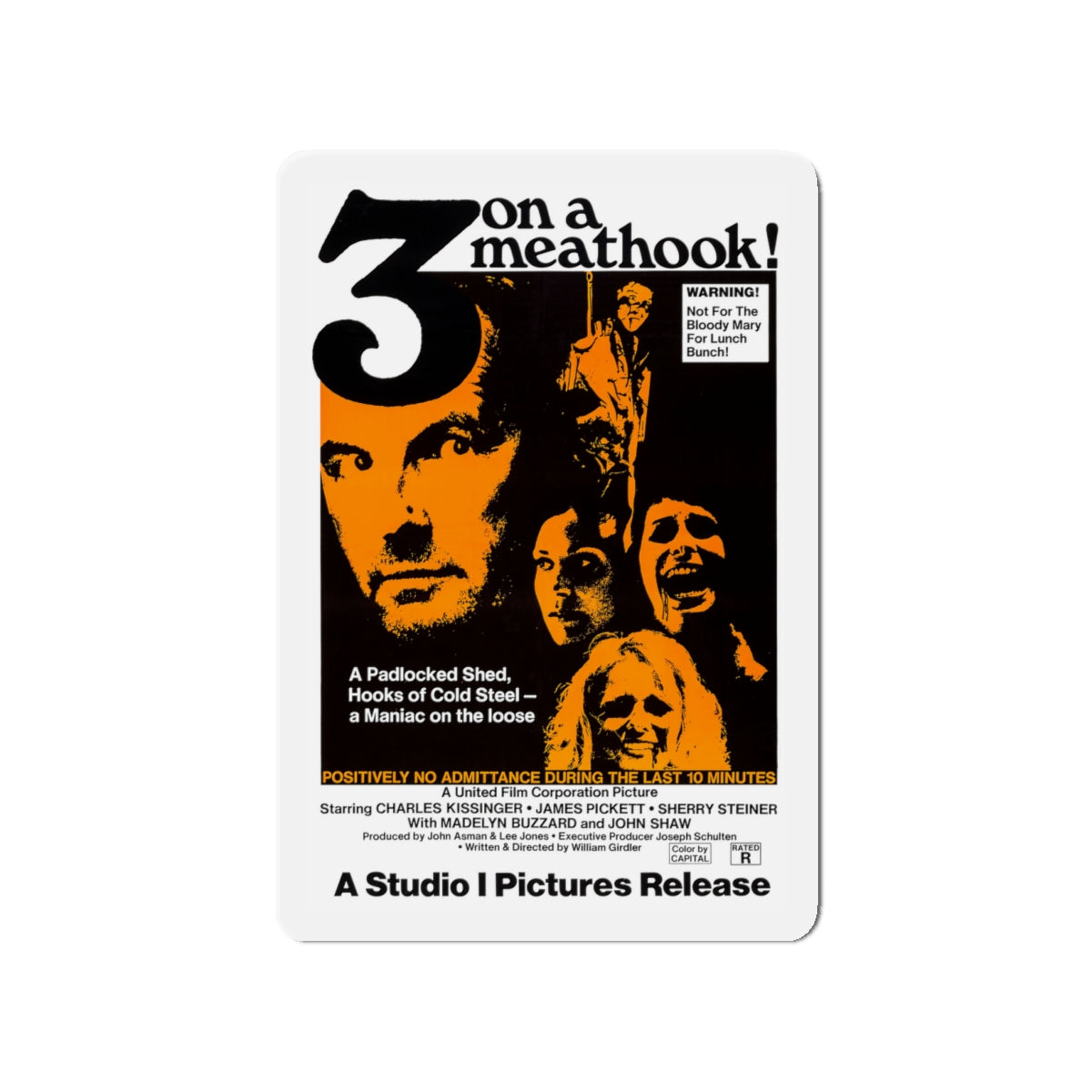 3 ON A MEATHOOK! 1972 Movie Poster - Die-Cut Magnet-4" x 4"-The Sticker Space