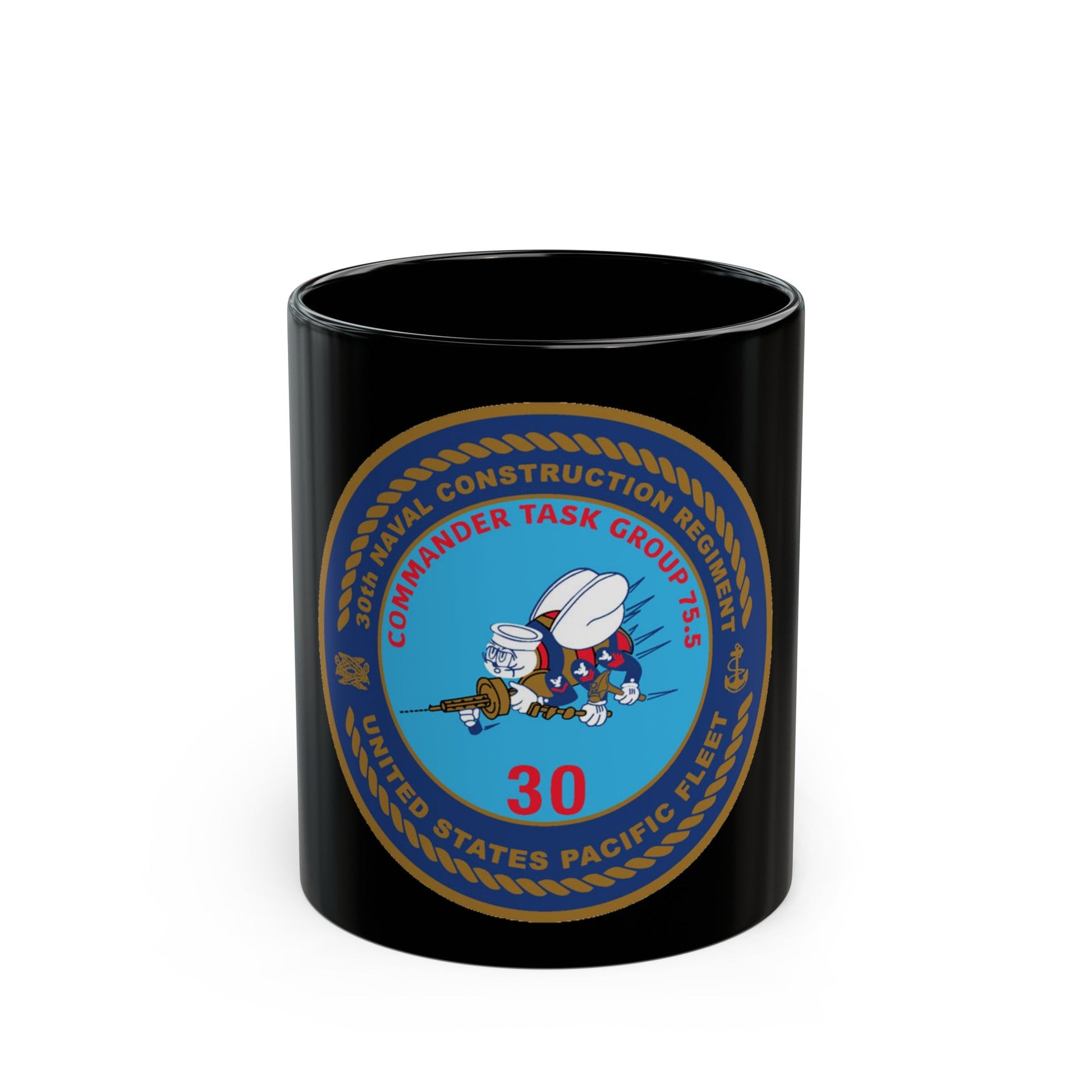 30TH NCR USPACFLT Seabee (U.S. Navy) Black Coffee Mug-11oz-The Sticker Space