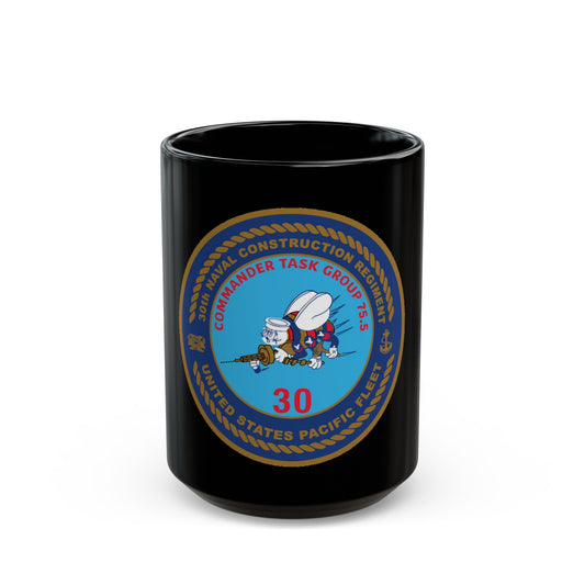 30TH NCR USPACFLT Seabee (U.S. Navy) Black Coffee Mug-15oz-The Sticker Space