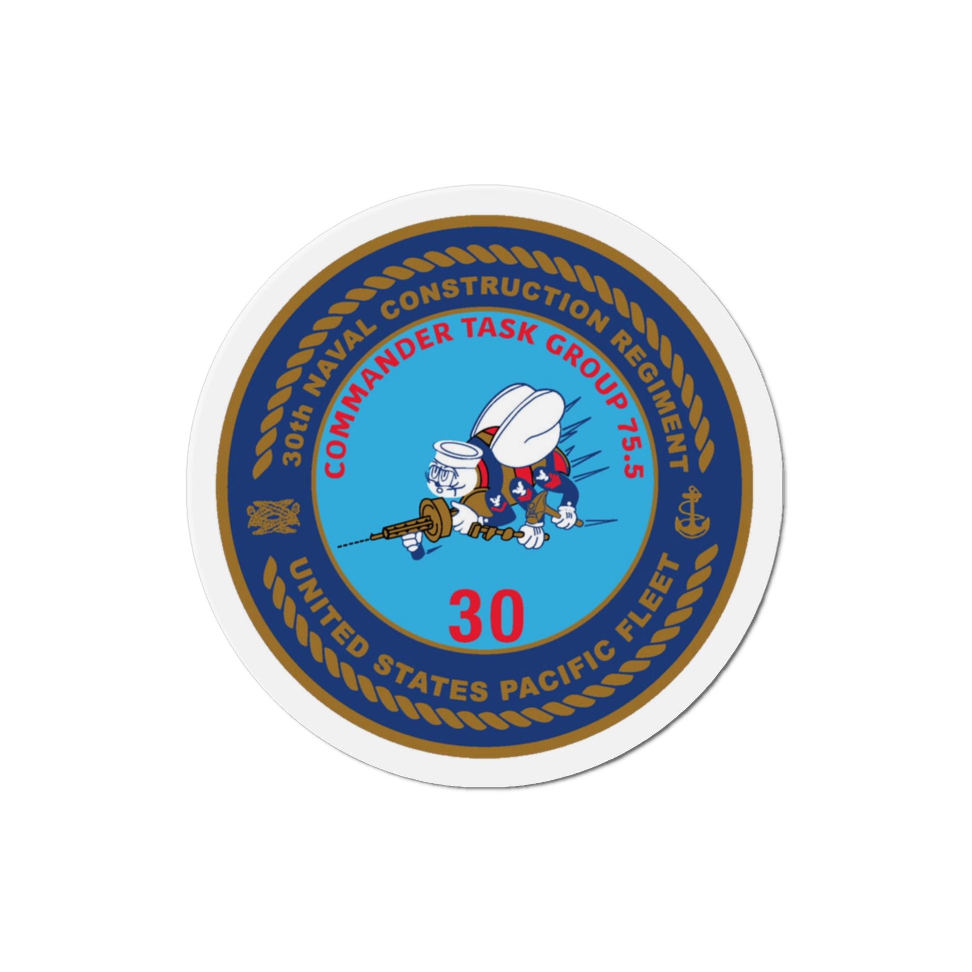 30TH NCR USPACFLT Seabee (U.S. Navy) Die-Cut Magnet-3" x 3"-The Sticker Space
