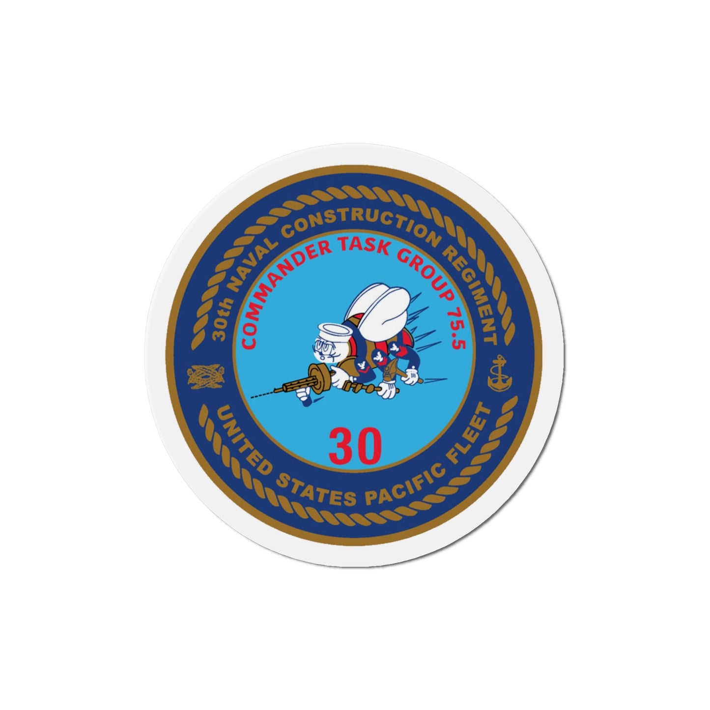 30TH NCR USPACFLT Seabee (U.S. Navy) Die-Cut Magnet-5" x 5"-The Sticker Space