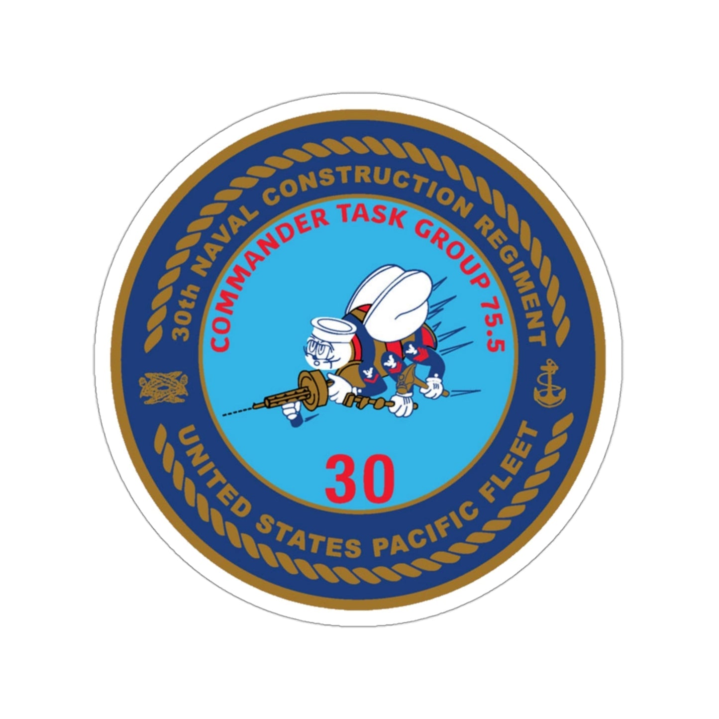 30TH NCR USPACFLT Seabee (U.S. Navy) STICKER Vinyl Die-Cut Decal-3 Inch-The Sticker Space