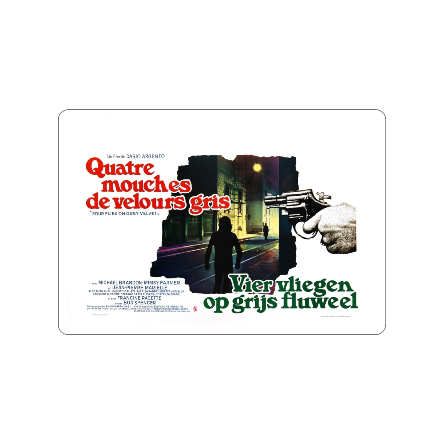 4 FLIES ON GREY VELVET (BELGIAN) 1971 Movie Poster STICKER Vinyl Die-Cut Decal-5 Inch-The Sticker Space