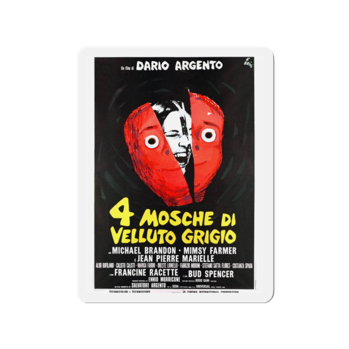 4 FLIES ON GREY VELVET (ITALIAN) 1971 Movie Poster - Die-Cut Magnet-2" x 2"-The Sticker Space