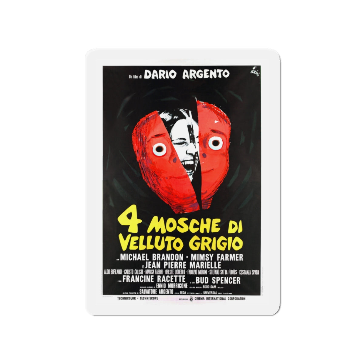 4 FLIES ON GREY VELVET (ITALIAN) 1971 Movie Poster - Die-Cut Magnet-3" x 3"-The Sticker Space