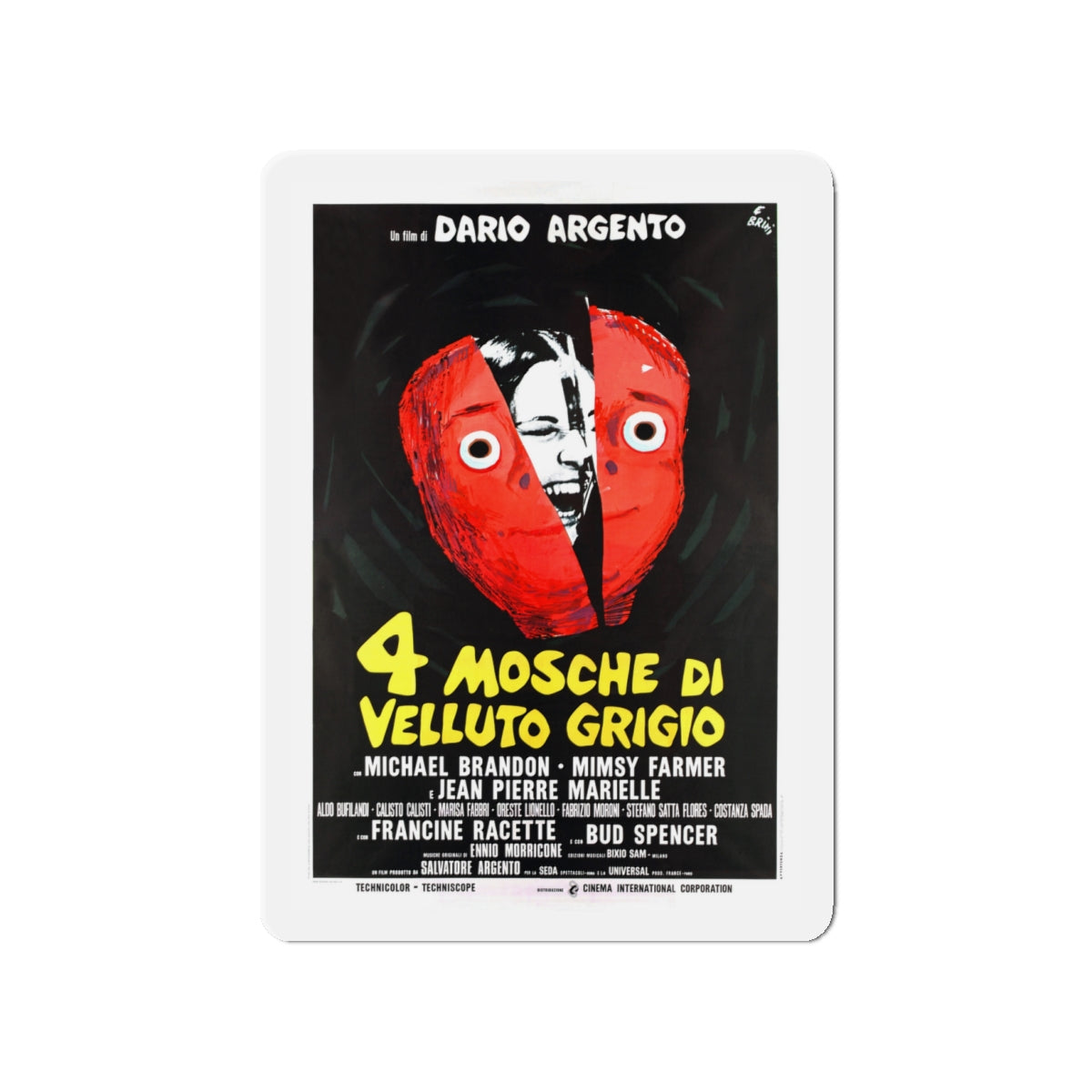 4 FLIES ON GREY VELVET (ITALIAN) 1971 Movie Poster - Die-Cut Magnet-4" x 4"-The Sticker Space