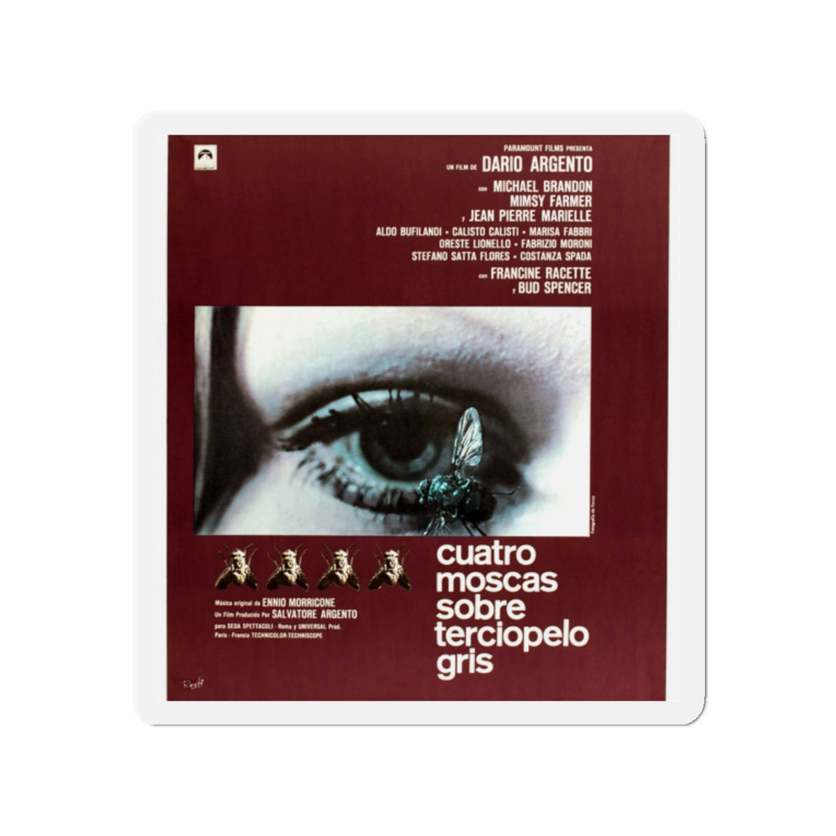 4 FLIES ON GREY VELVET (SPANISH) 1971 Movie Poster - Die-Cut Magnet-2" x 2"-The Sticker Space