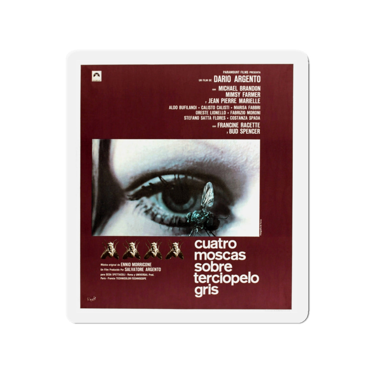 4 FLIES ON GREY VELVET (SPANISH) 1971 Movie Poster - Die-Cut Magnet-3" x 3"-The Sticker Space
