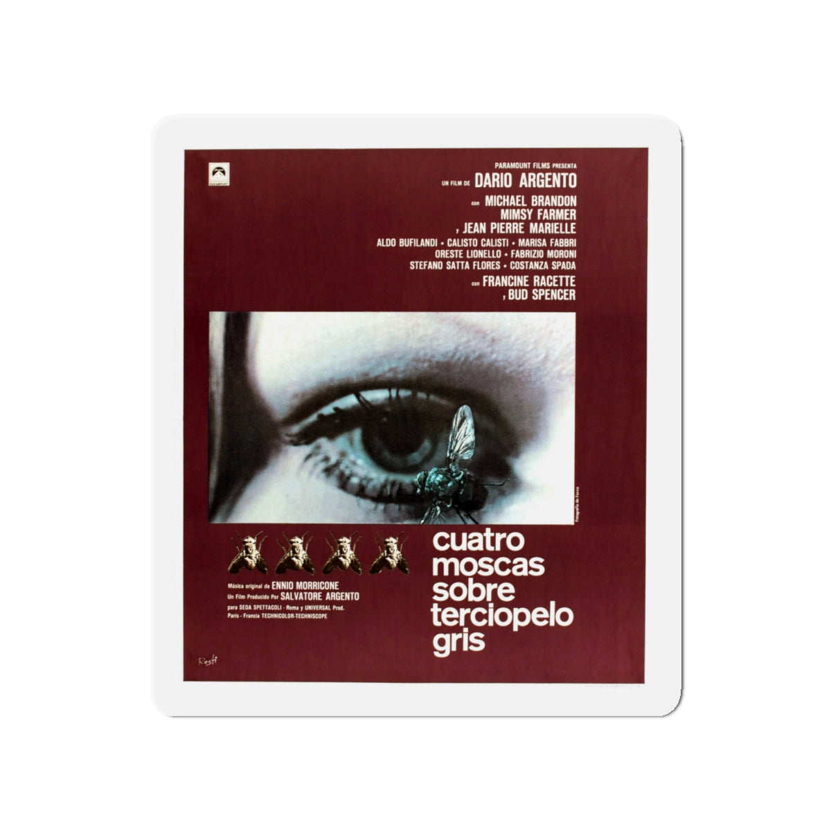 4 FLIES ON GREY VELVET (SPANISH) 1971 Movie Poster - Die-Cut Magnet-4" x 4"-The Sticker Space