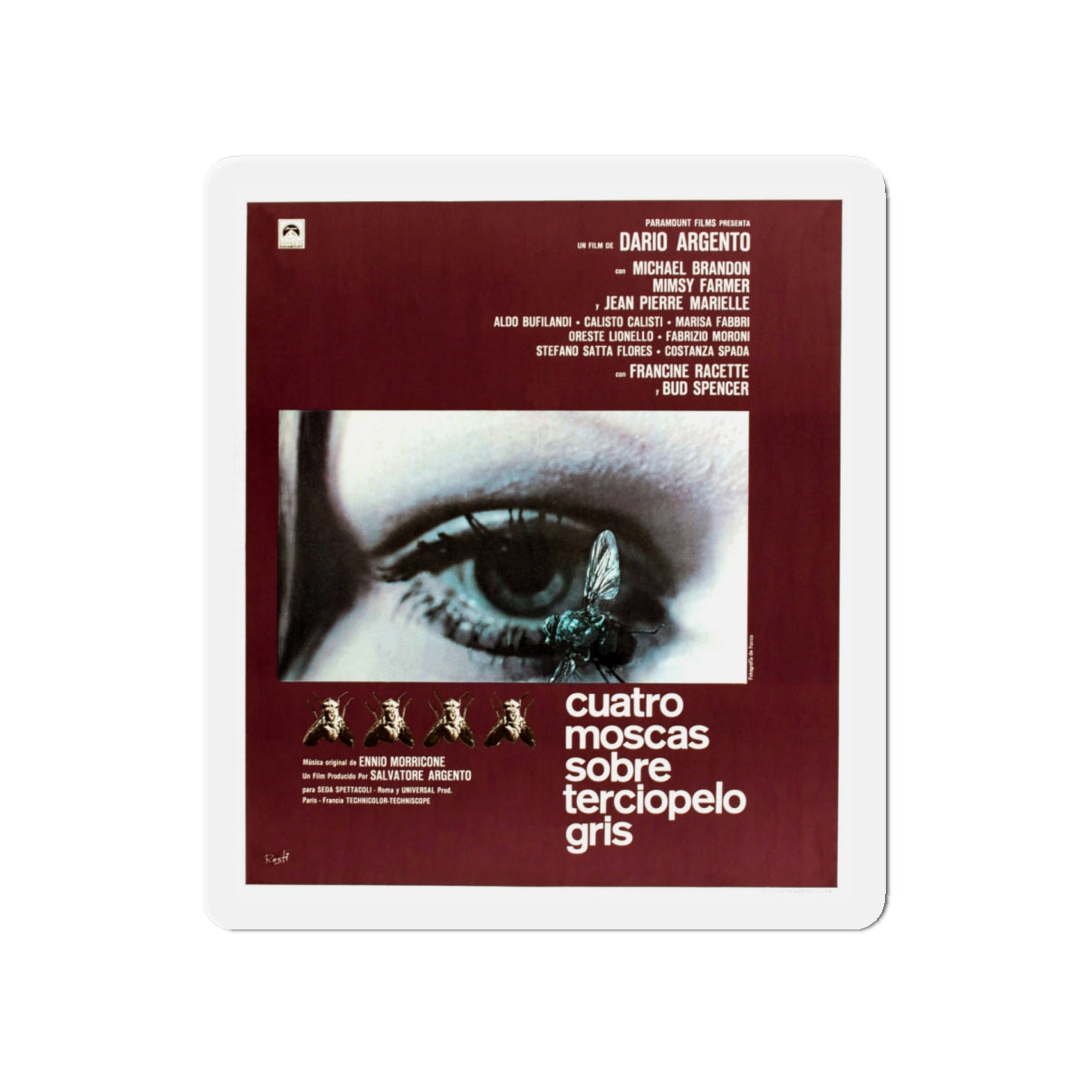 4 FLIES ON GREY VELVET (SPANISH) 1971 Movie Poster - Die-Cut Magnet-5" x 5"-The Sticker Space