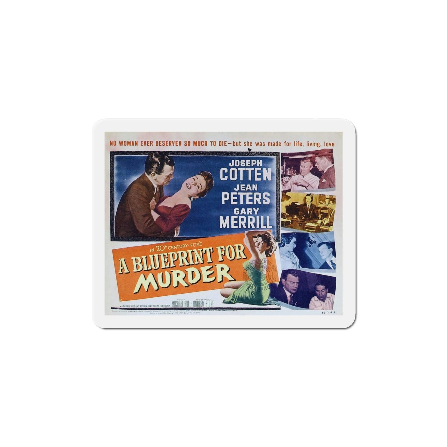 A Blueprint for Murder 1953 v2 Movie Poster Die-Cut Magnet-6 Inch-The Sticker Space