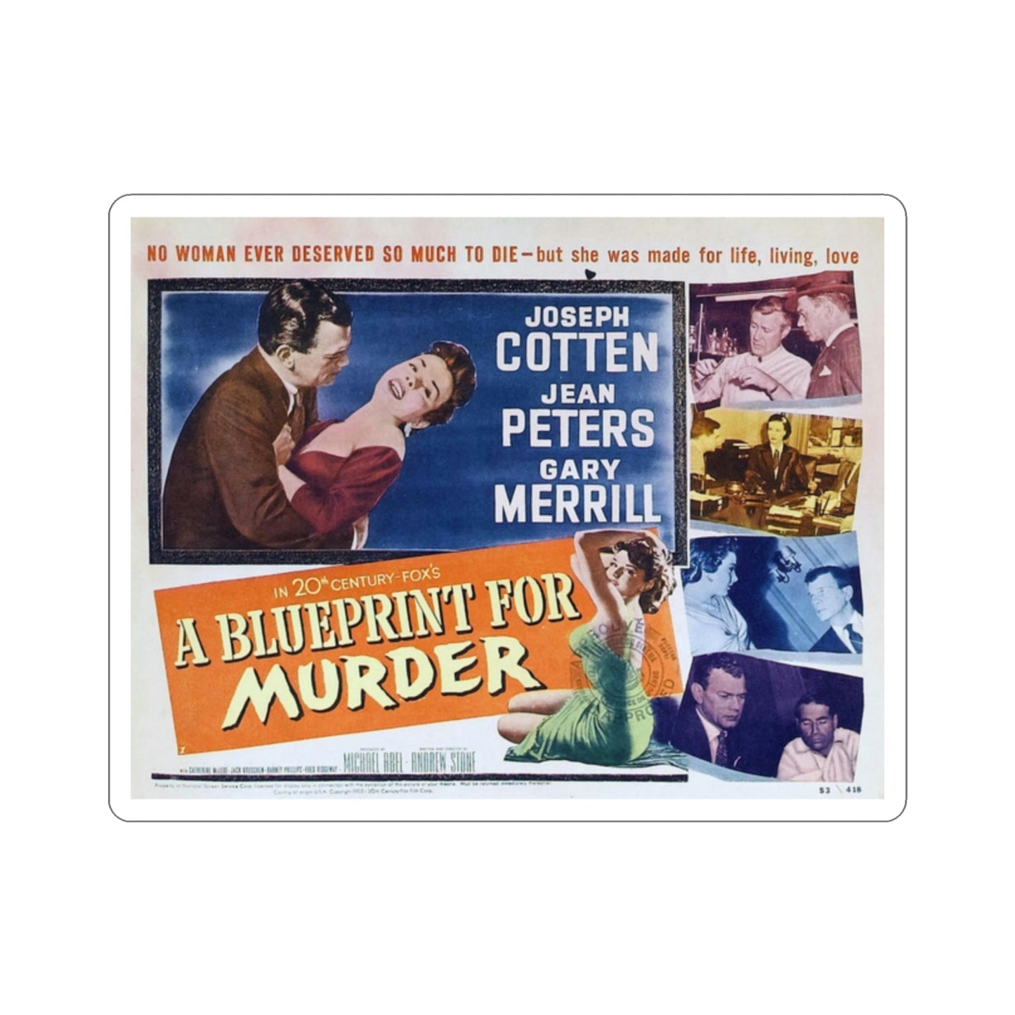 A Blueprint for Murder 1953 v2 Movie Poster STICKER Vinyl Die-Cut Decal-2 Inch-The Sticker Space