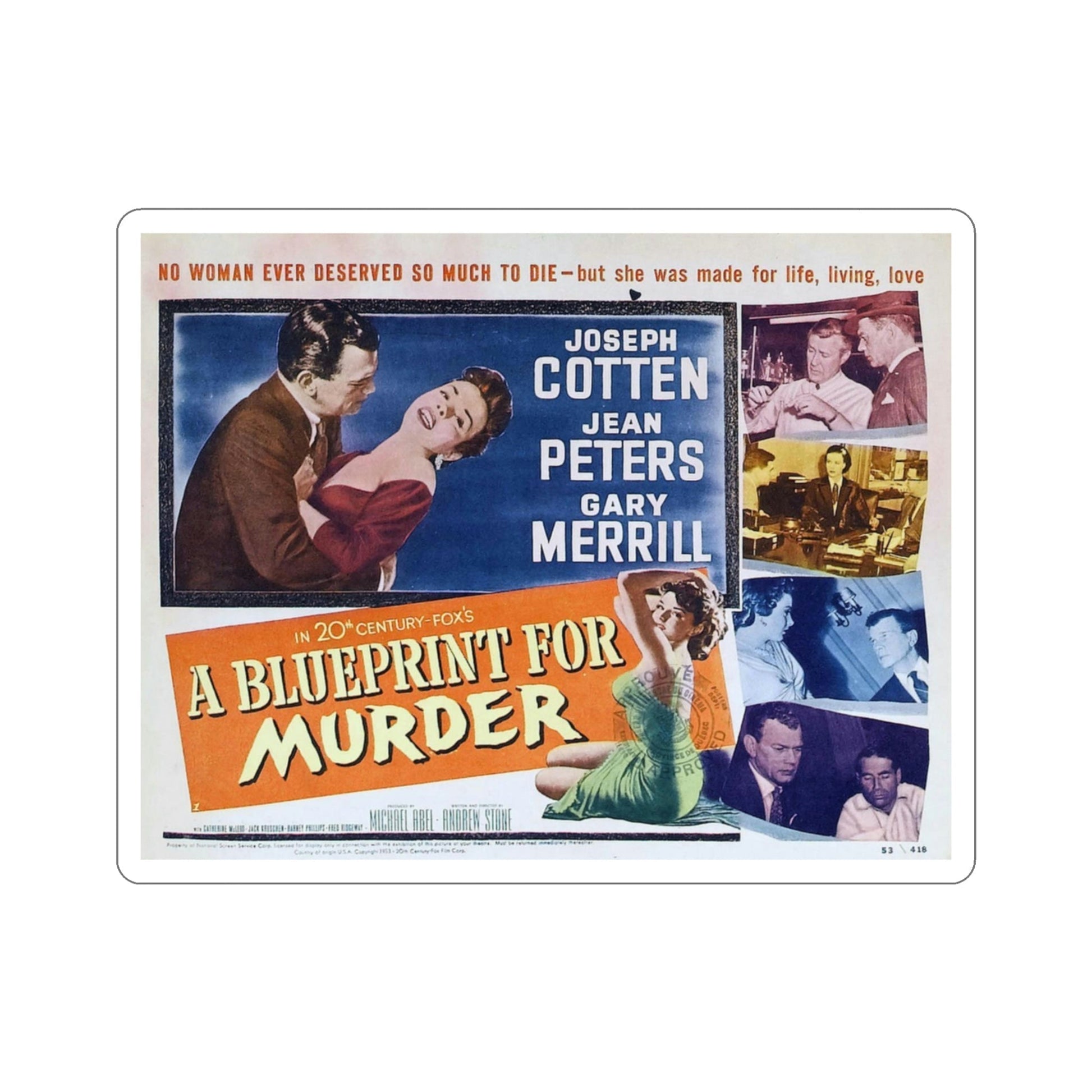 A Blueprint for Murder 1953 v2 Movie Poster STICKER Vinyl Die-Cut Decal-3 Inch-The Sticker Space