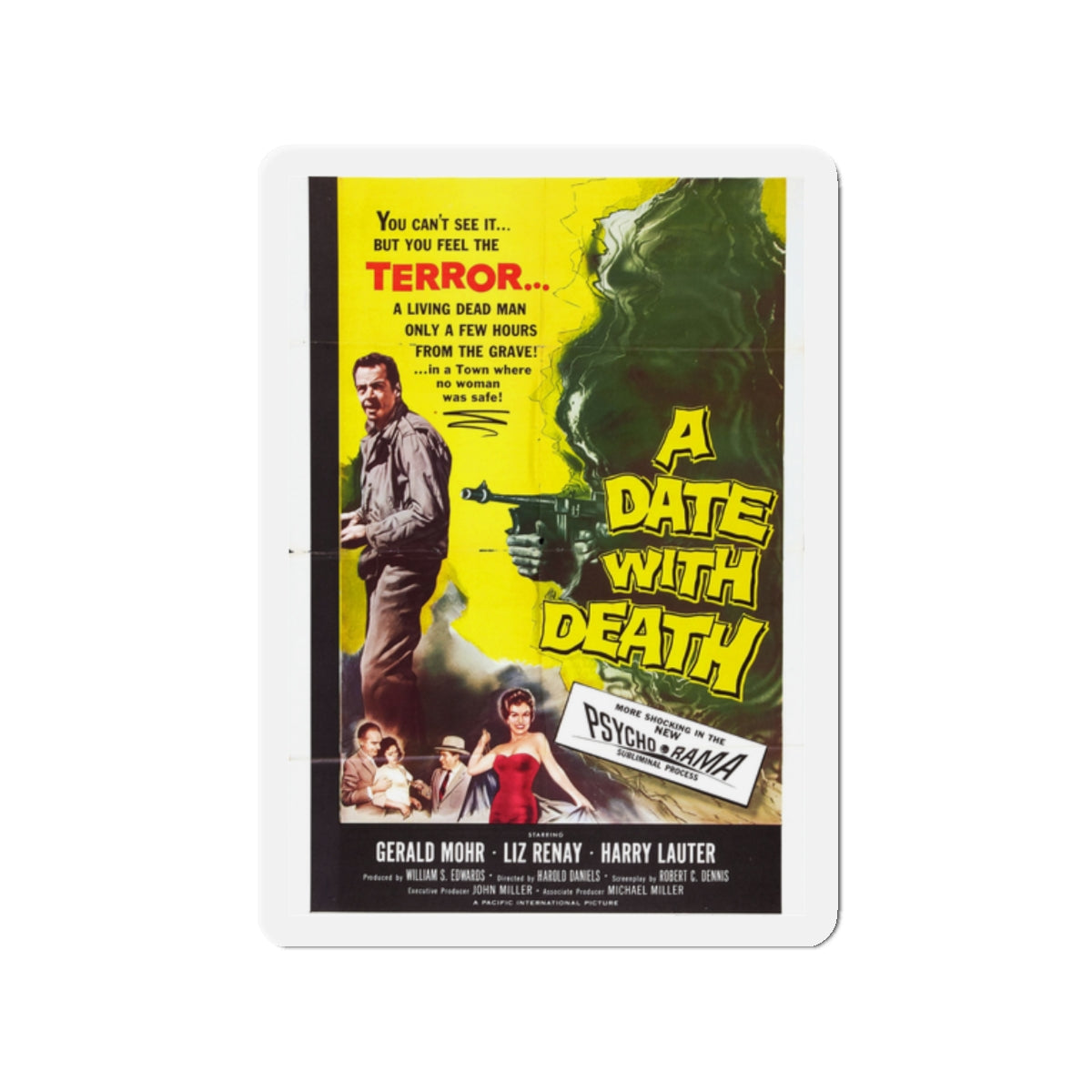 A DATE WITH DEATH 1959 Movie Poster - Die-Cut Magnet-2" x 2"-The Sticker Space
