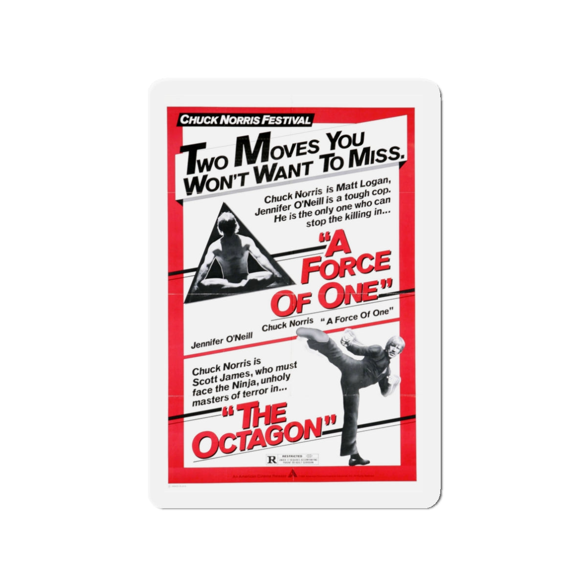 A FORCE OF ONE + THE OCTAGON 1979 Movie Poster - Die-Cut Magnet-3" x 3"-The Sticker Space
