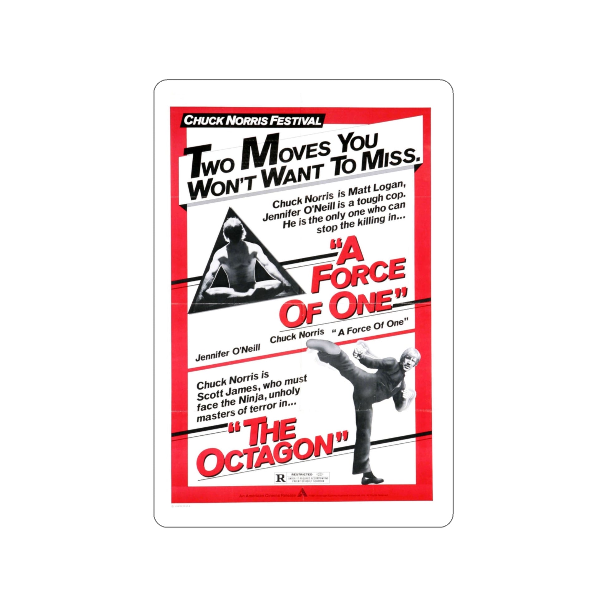 A FORCE OF ONE + THE OCTAGON 1979 Movie Poster STICKER Vinyl Die-Cut Decal-3 Inch-The Sticker Space