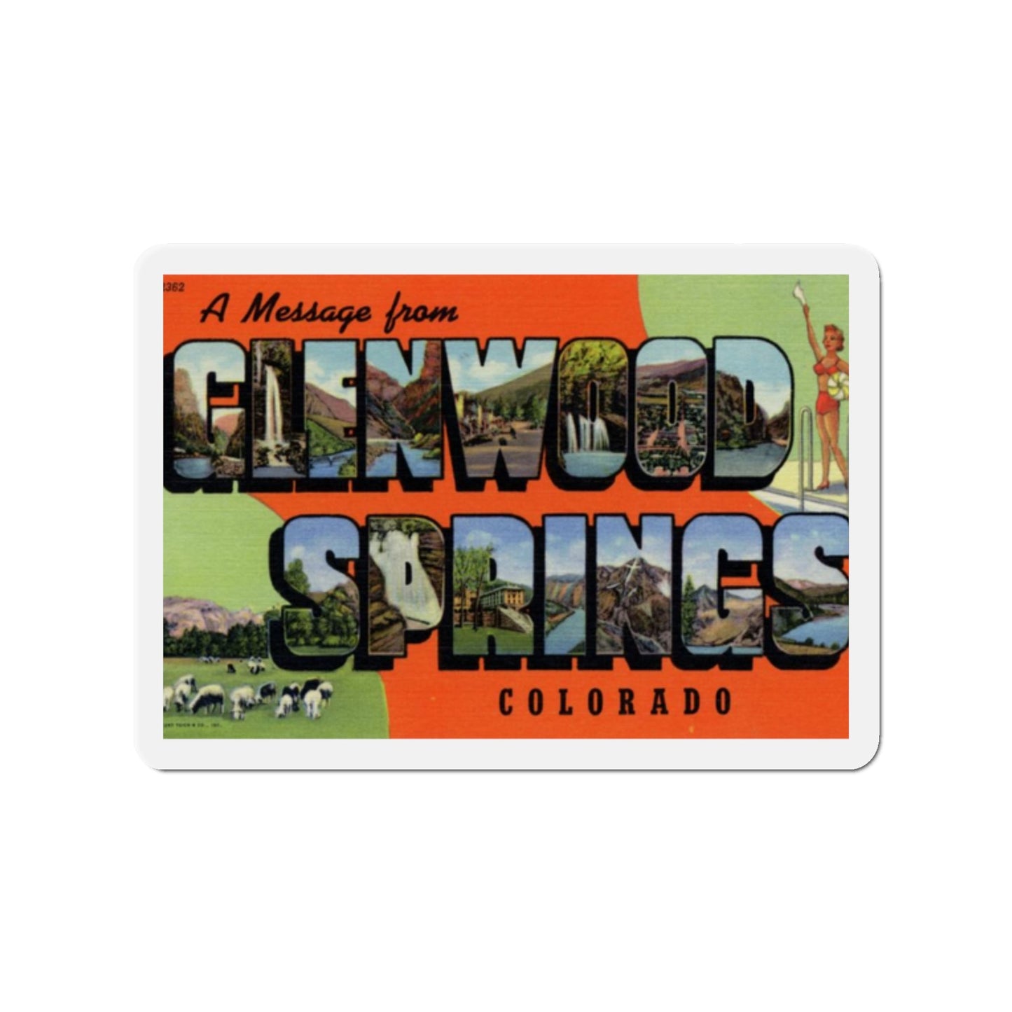 A Message From Glenwood Springs Colorado (Greeting Postcards) Die-Cut Magnet-2" x 2"-The Sticker Space