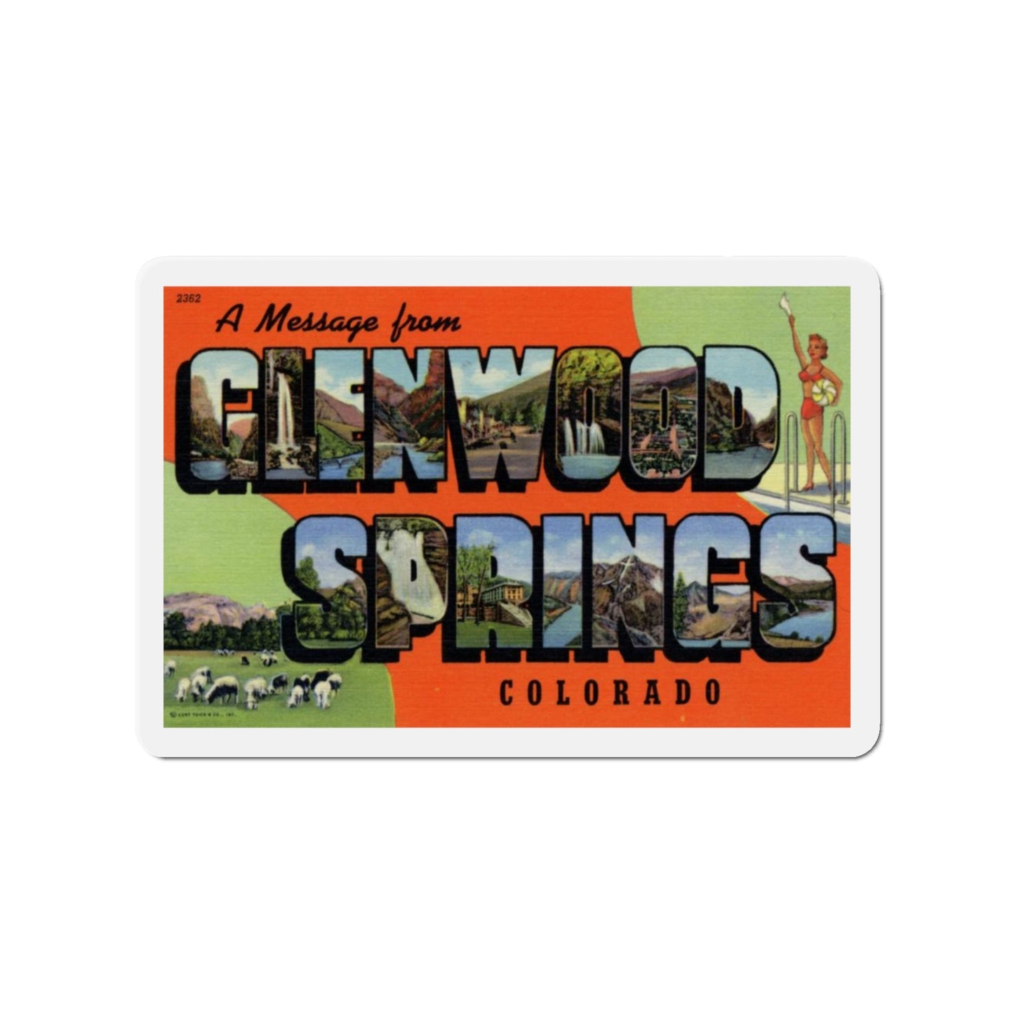 A Message From Glenwood Springs Colorado (Greeting Postcards) Die-Cut Magnet-3" x 3"-The Sticker Space