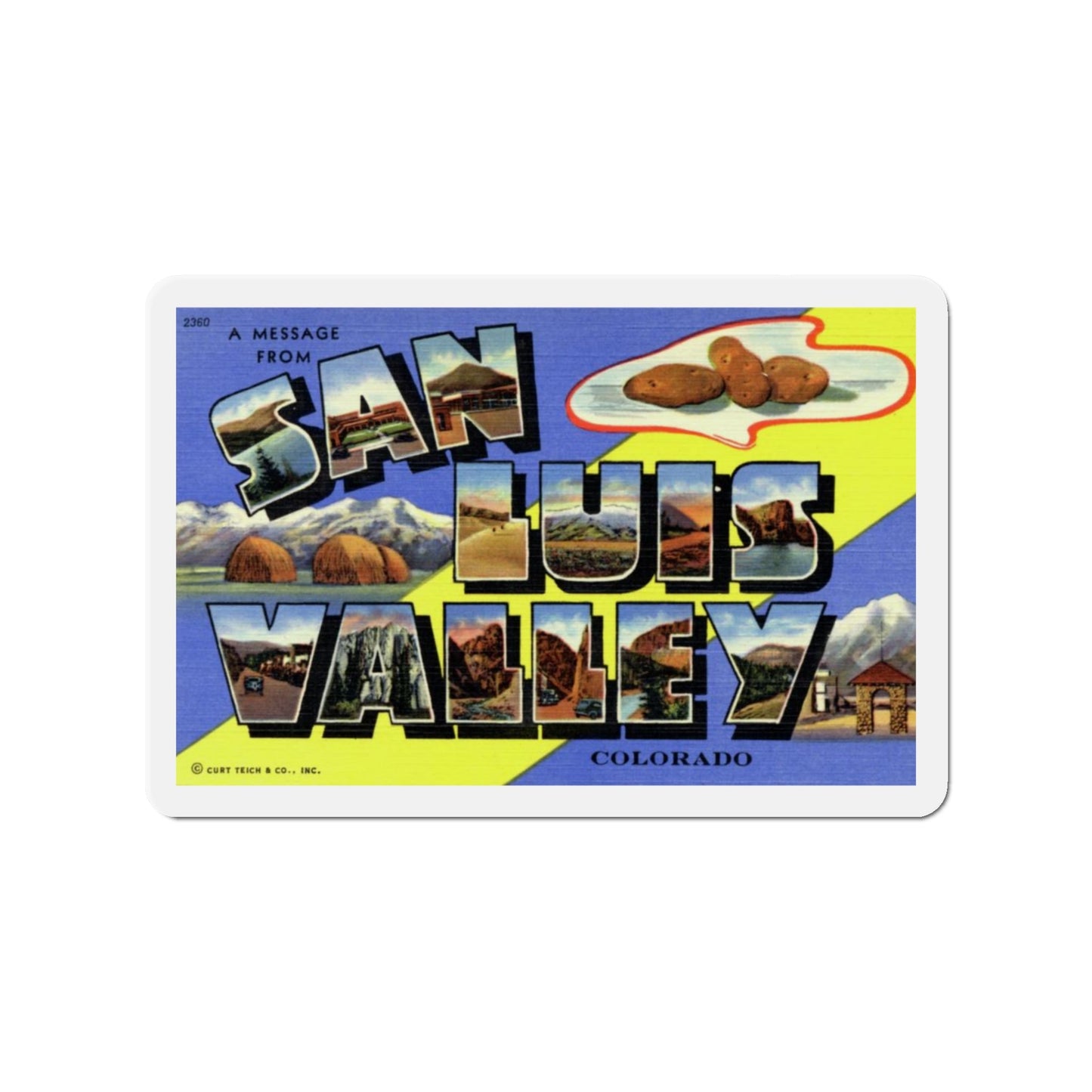 A Message From San Luis Valley Colorado (Greeting Postcards) Die-Cut Magnet-3" x 3"-The Sticker Space