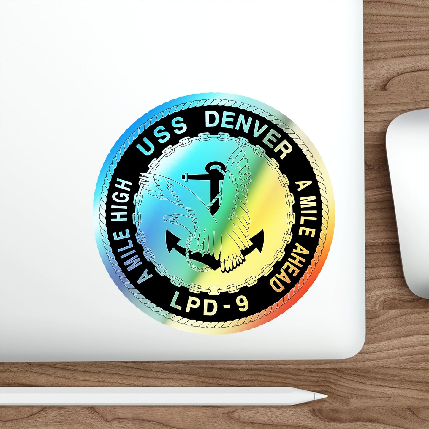 A Mile High USS Denver A Mile Ahead LPD 9 BW (U.S. Navy) Holographic STICKER Die-Cut Vinyl Decal-The Sticker Space