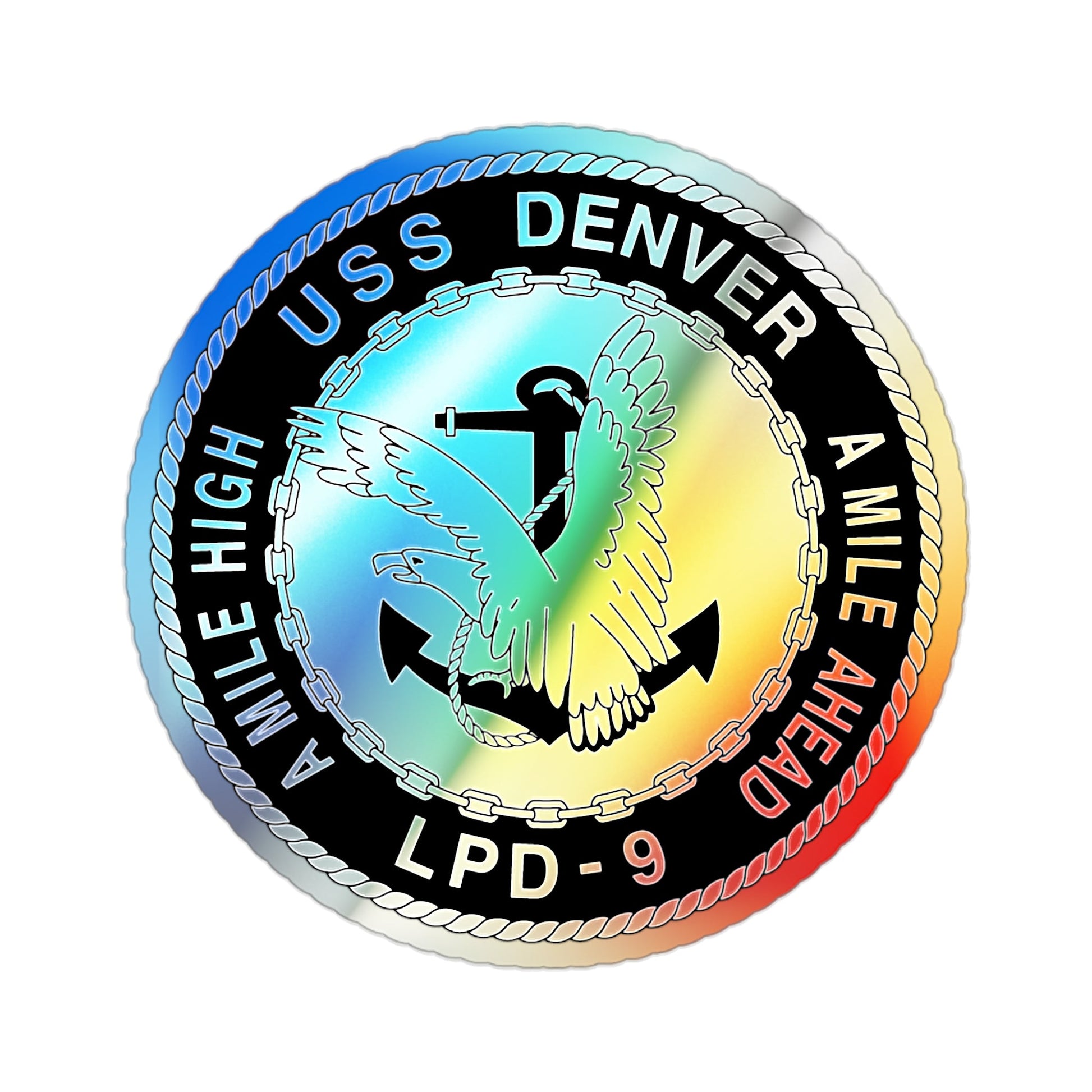 A Mile High USS Denver A Mile Ahead LPD 9 BW (U.S. Navy) Holographic STICKER Die-Cut Vinyl Decal-2 Inch-The Sticker Space