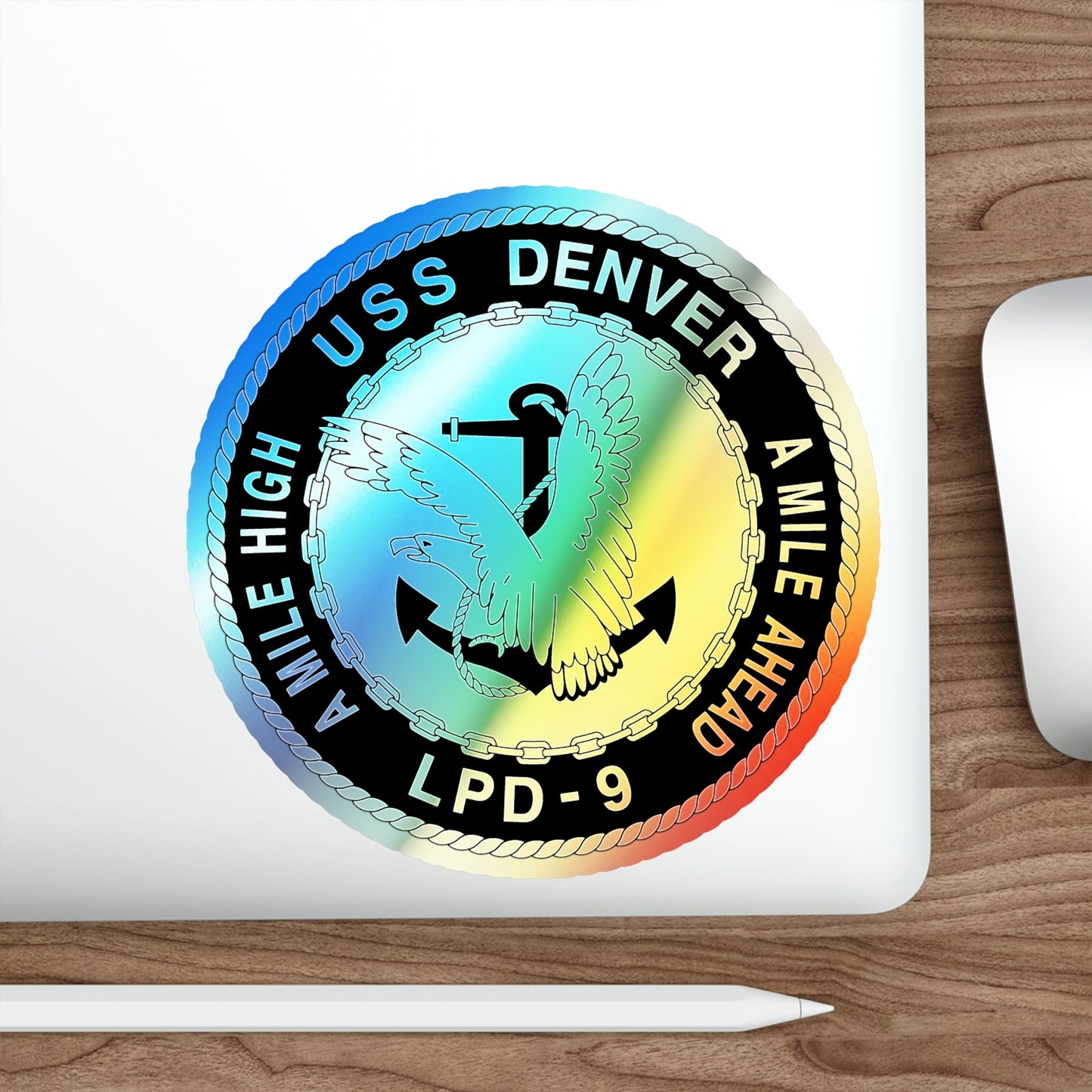 A Mile High USS Denver A Mile Ahead LPD 9 BW (U.S. Navy) Holographic STICKER Die-Cut Vinyl Decal-The Sticker Space