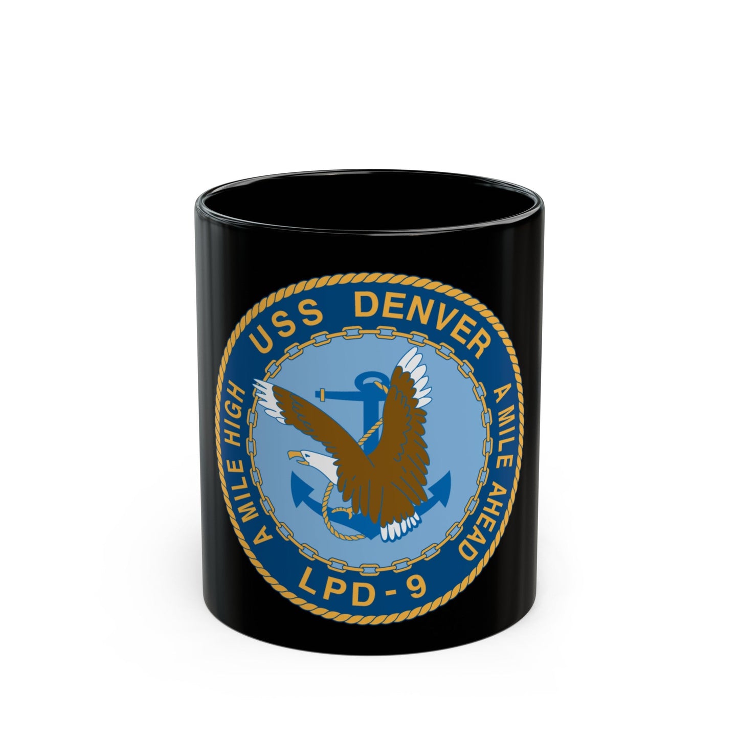 A Mile High USS Denver A Mile Ahead LPD 9 (U.S. Navy) Black Coffee Mug-11oz-The Sticker Space