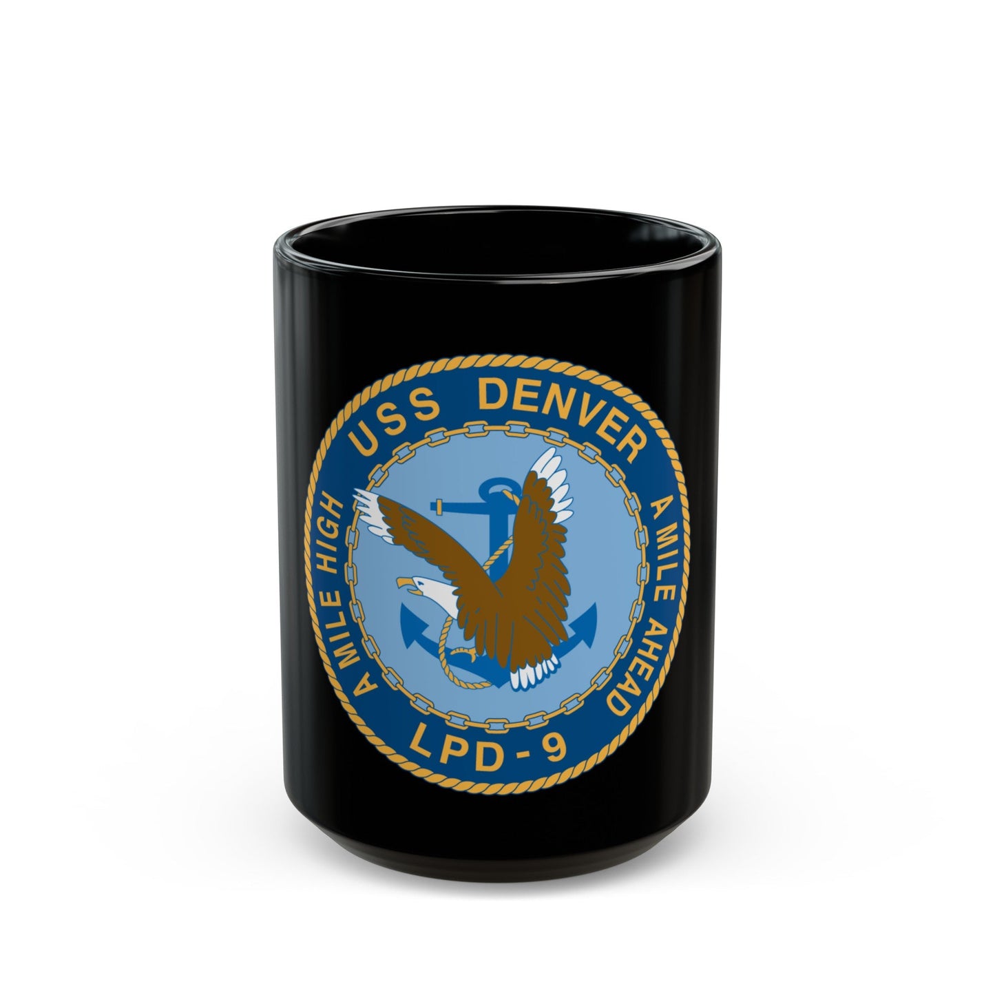 A Mile High USS Denver A Mile Ahead LPD 9 (U.S. Navy) Black Coffee Mug-15oz-The Sticker Space