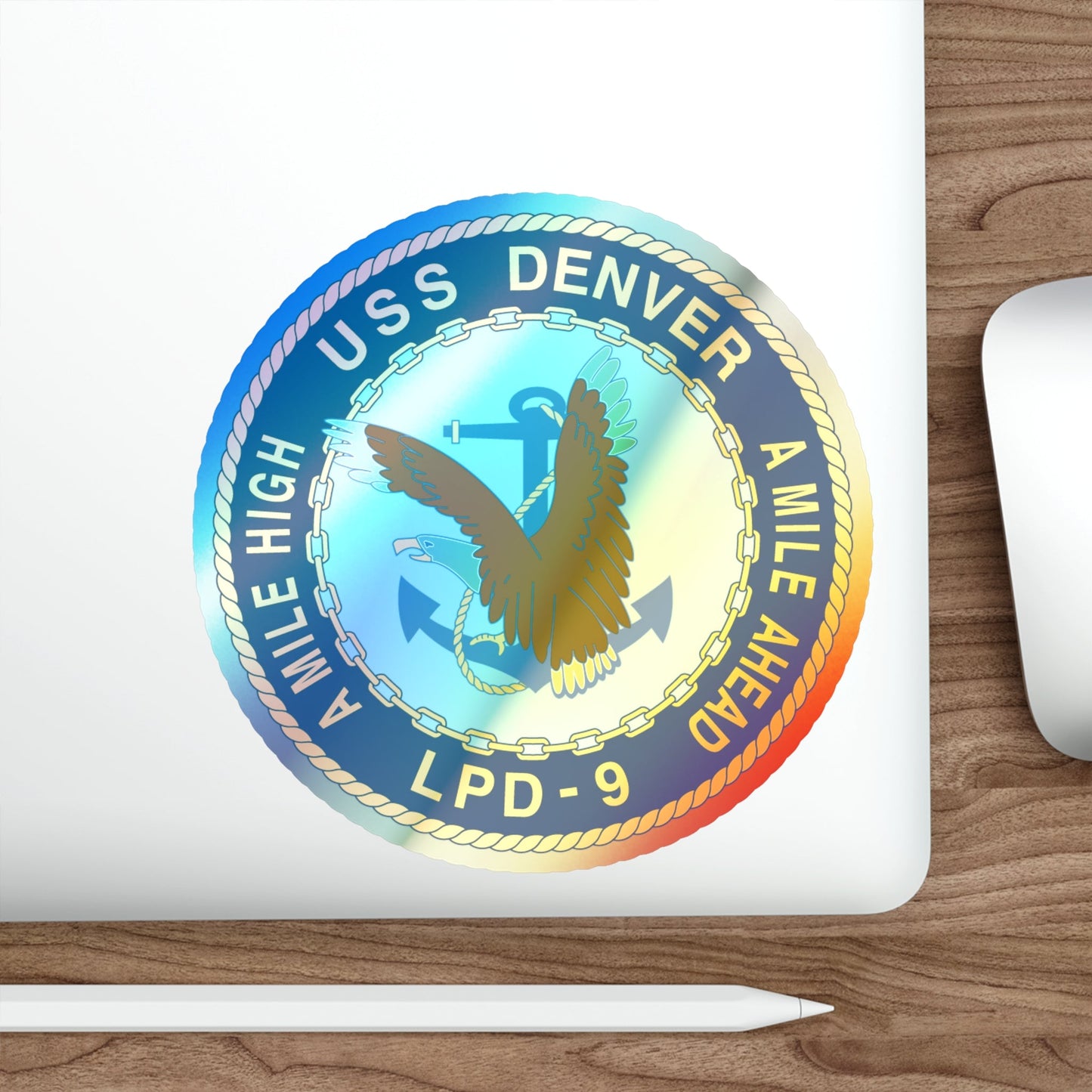 A Mile High USS Denver A Mile Ahead LPD 9 (U.S. Navy) Holographic STICKER Die-Cut Vinyl Decal-The Sticker Space